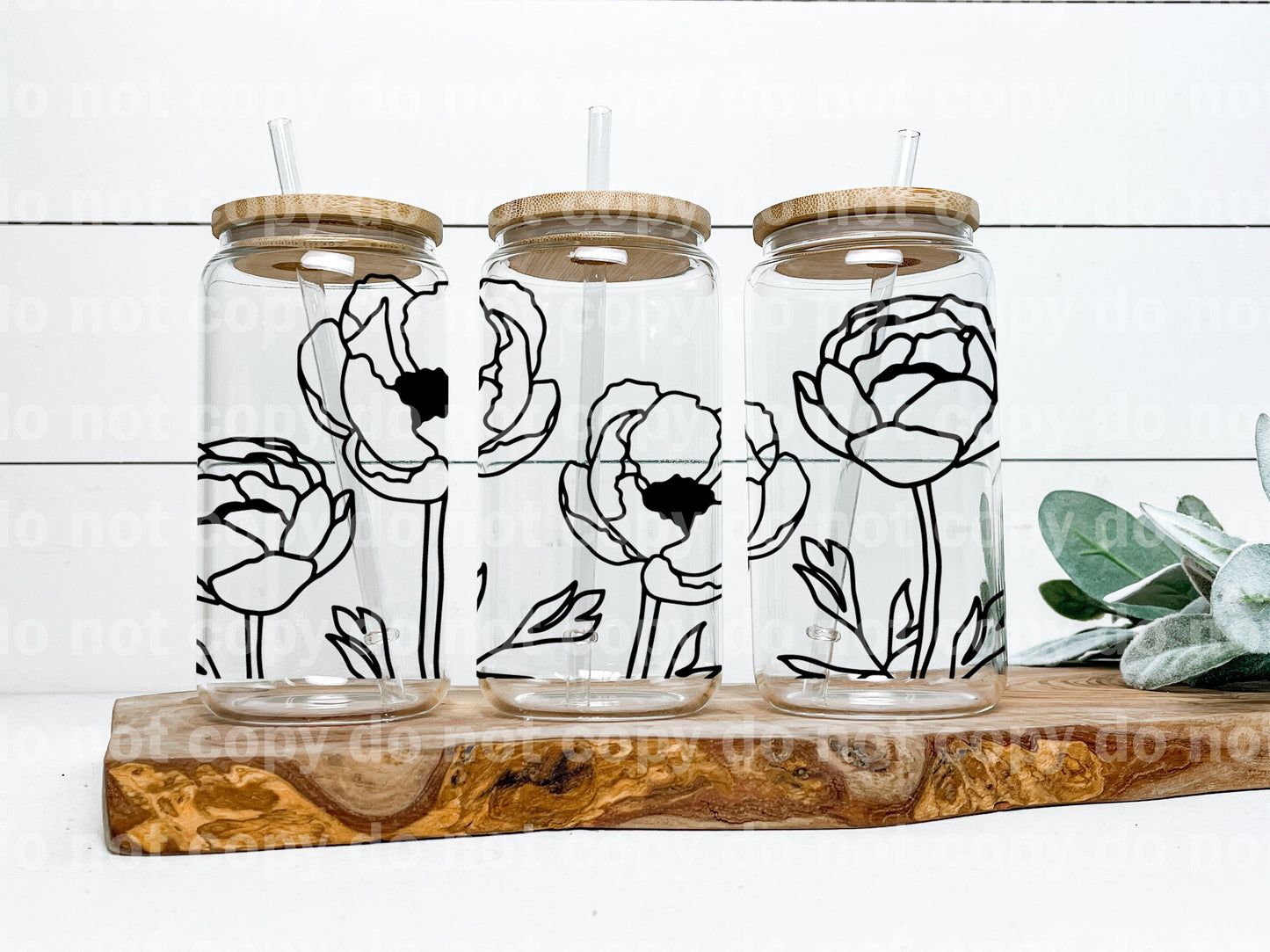 Peonies Outline 16oz Cup Wrap