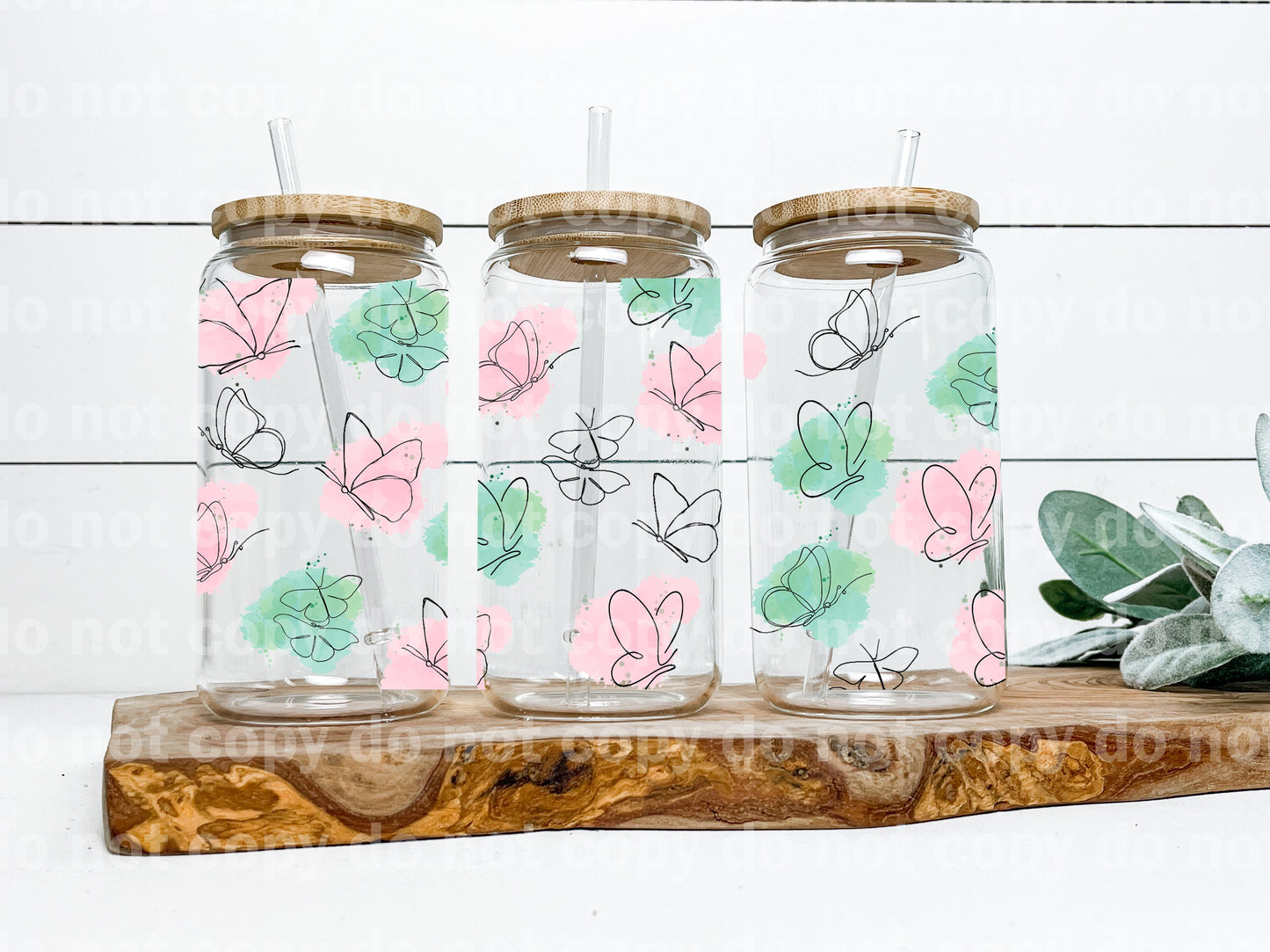Pink And Blue Watercolor Butterflies 16oz Cup Wrap