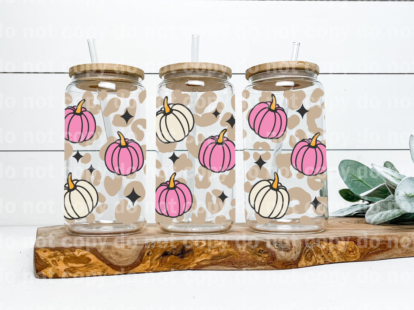 Pink And White Pumpkins Leopard Print 16oz Cup Wrap