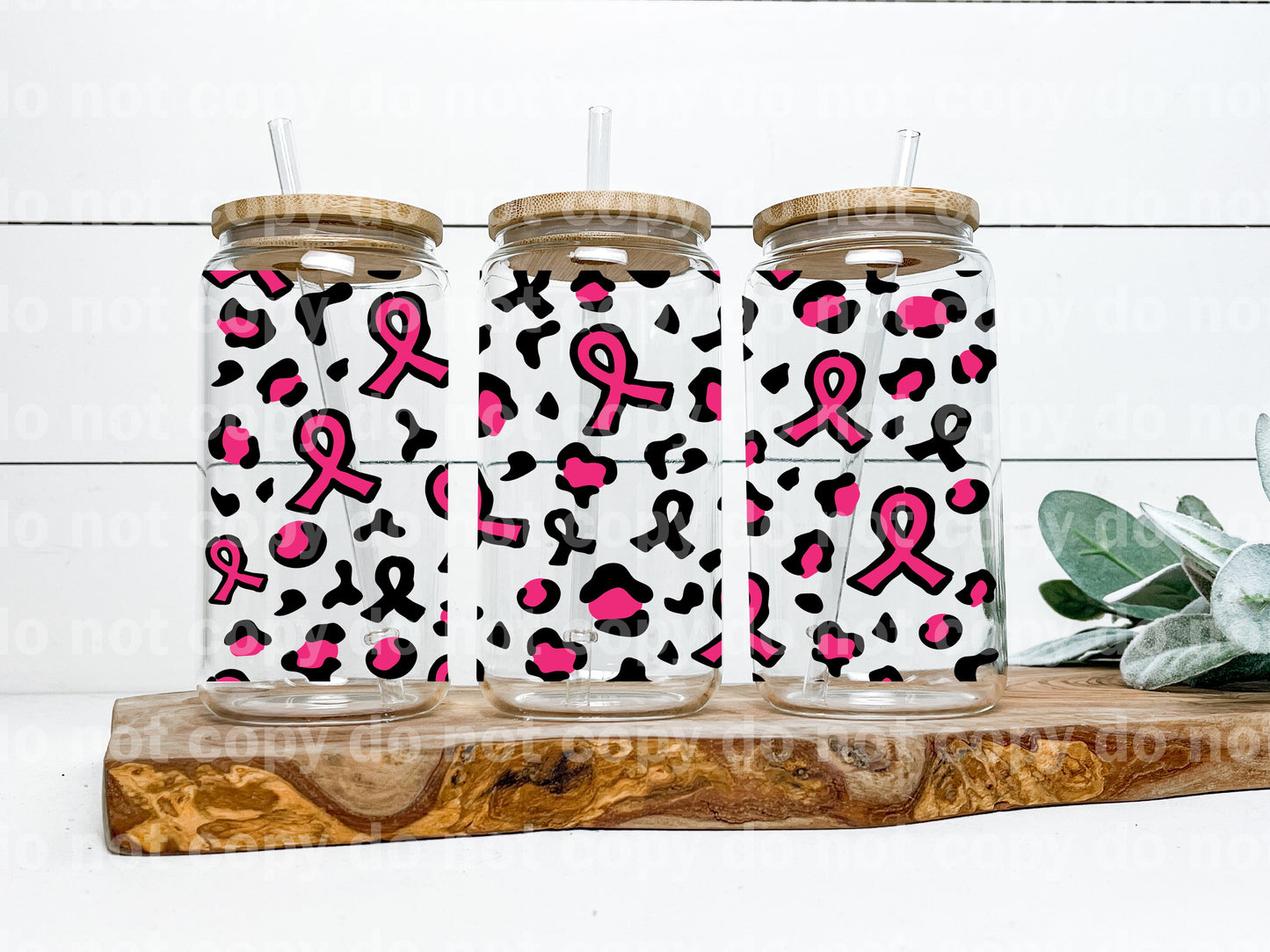 Pink Ribbon Leopard Print 16oz Cup Wrap