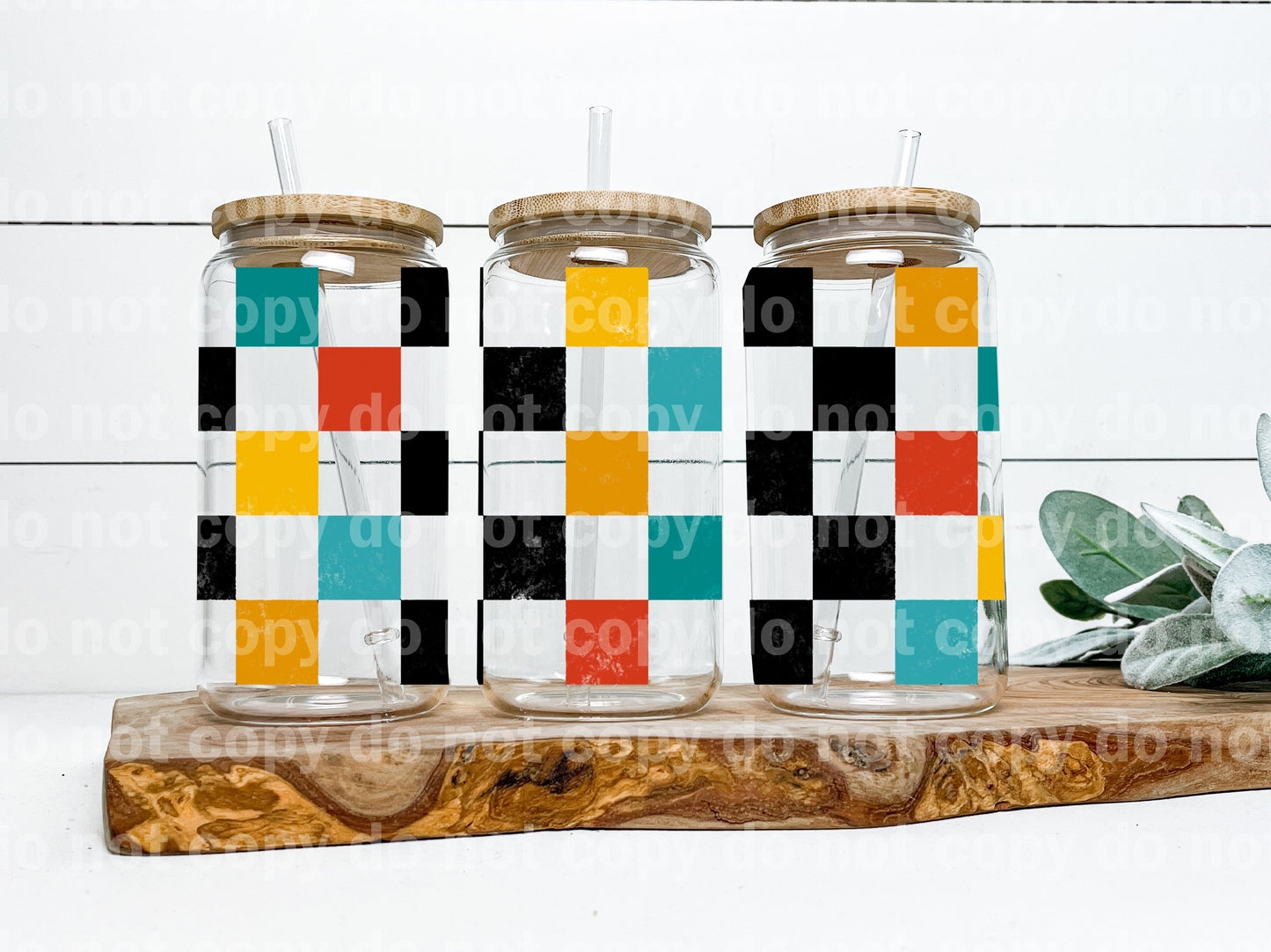 Plaid Black Blue Green Yellow Red 16oz Cup Wrap