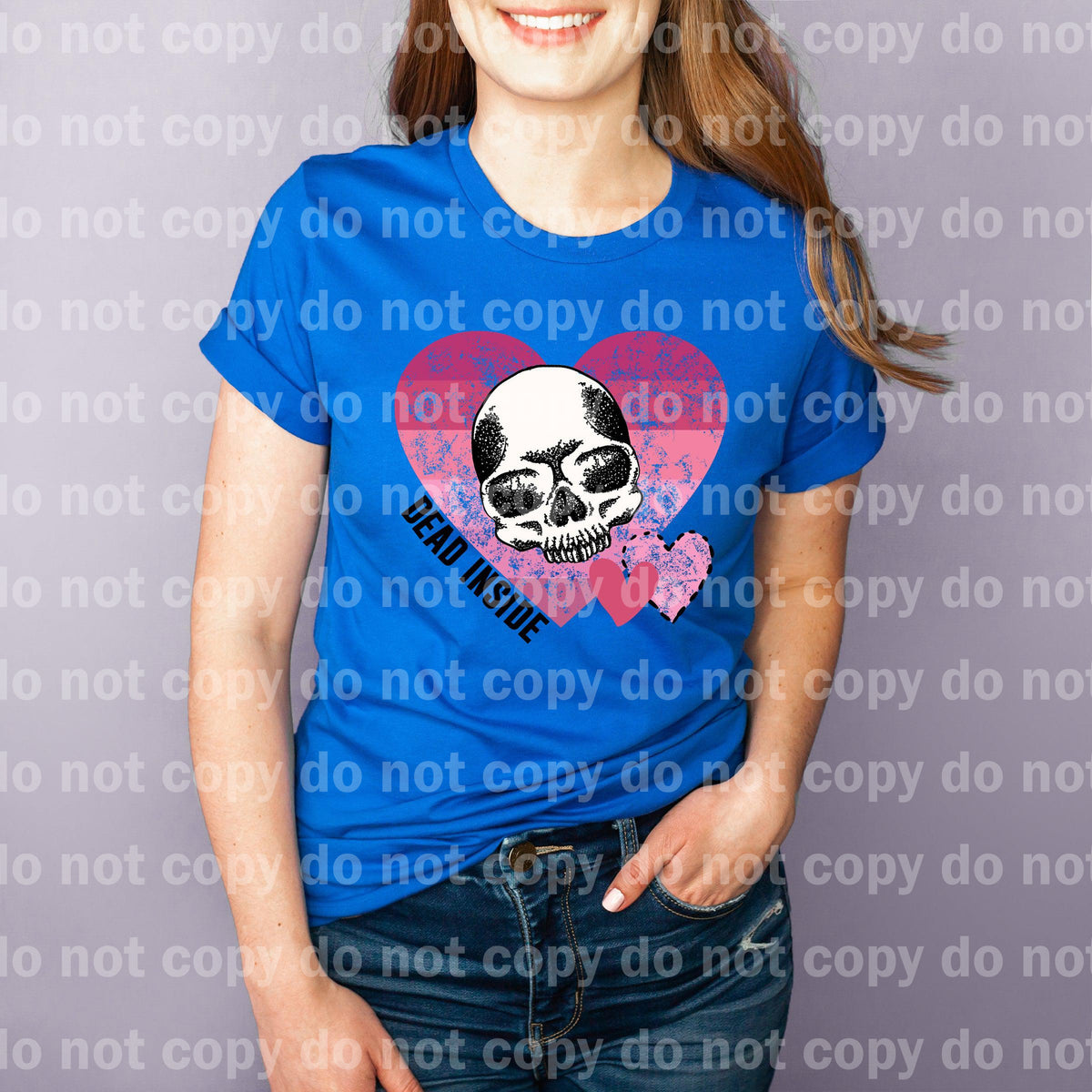 Dead Inside Skull Pink Heart Dream print transfer