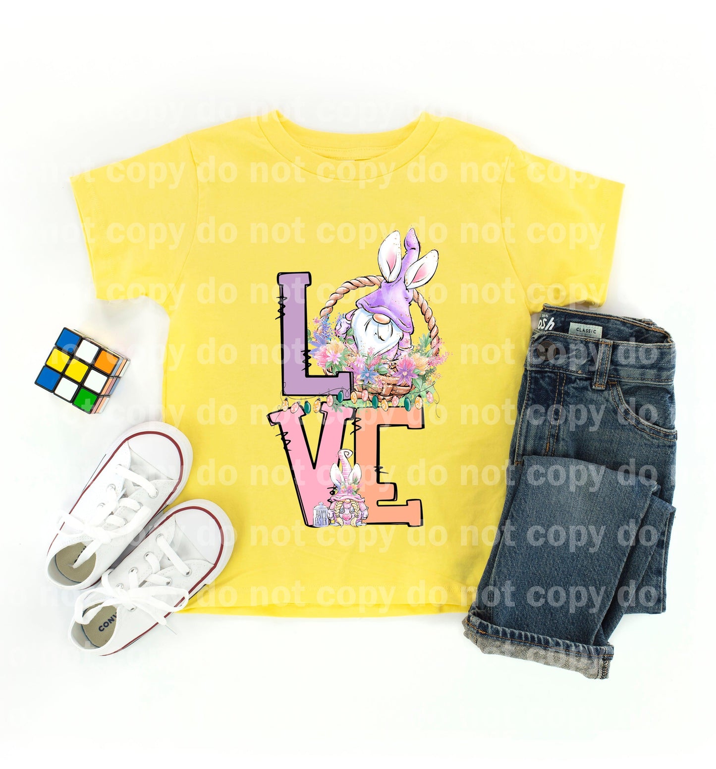 Easter Love Word Art Gnome Bunny Dream print transfer