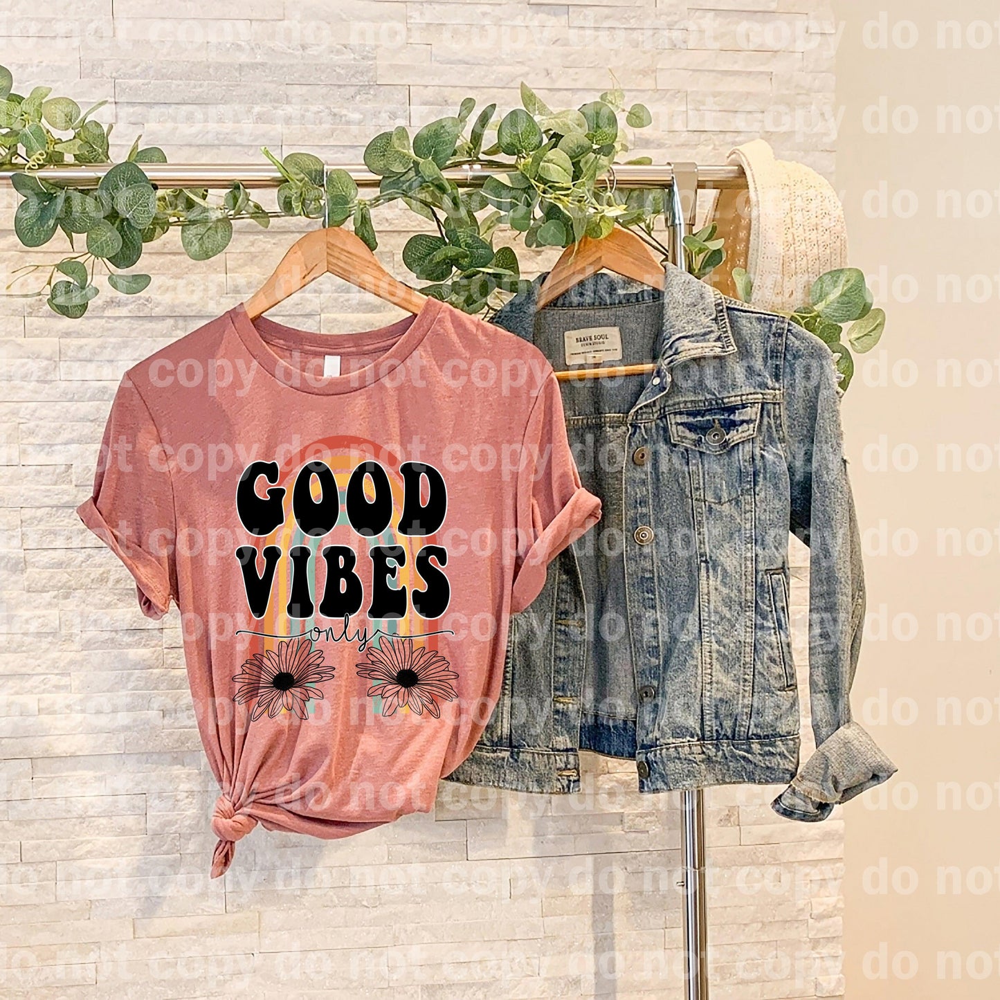 Good Vibes Only Rainbow Flower Dream print transfer