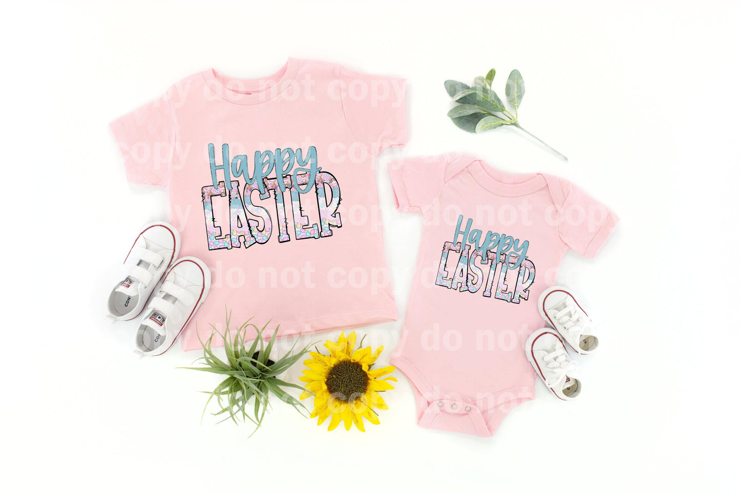 Happy Easter Typography Blue Dream print transfer