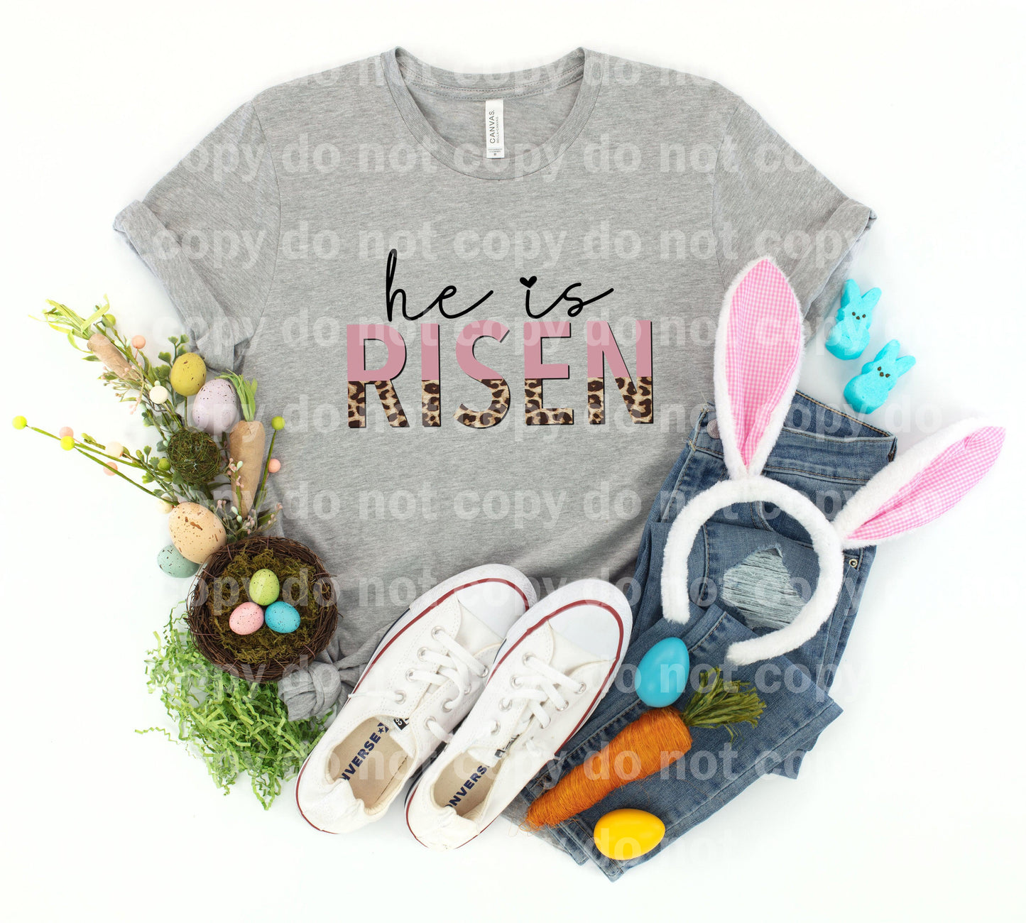 He is Risen Pink and Leopard Typography Dream print transfer