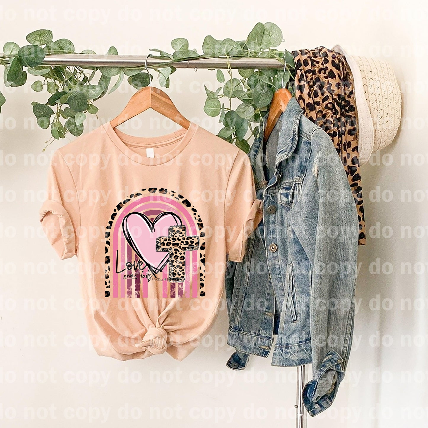 Love Never Fails Heart Cross Rainbow Dream print transfer