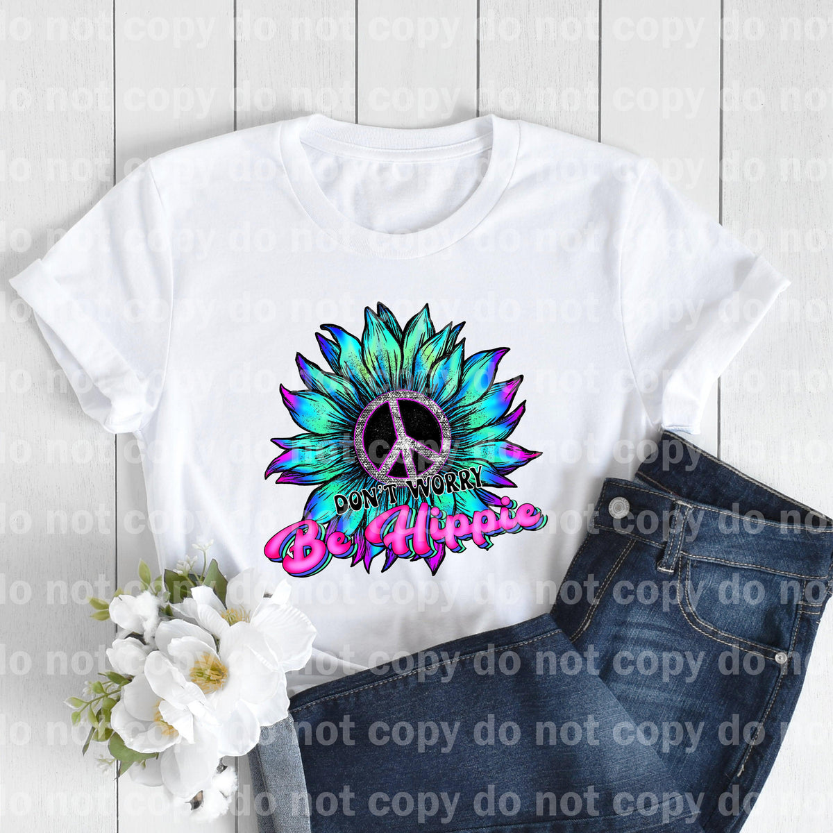 Don't Worry Be Hippie Sunflower Peace Sign Dream Print or Sublimation Print