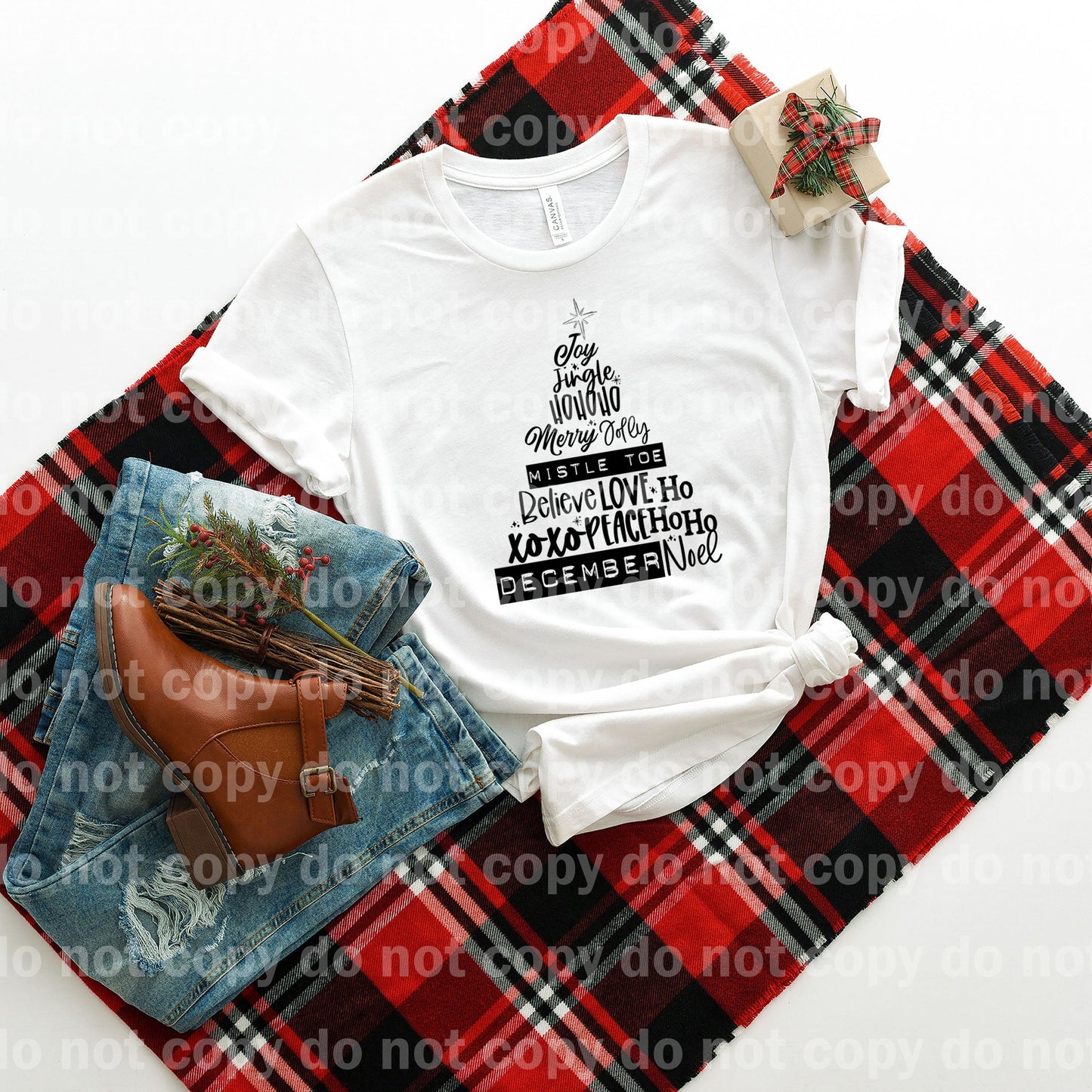 Joy Jingle Christmas Word Tree Black Dream Print or Sublimation Print