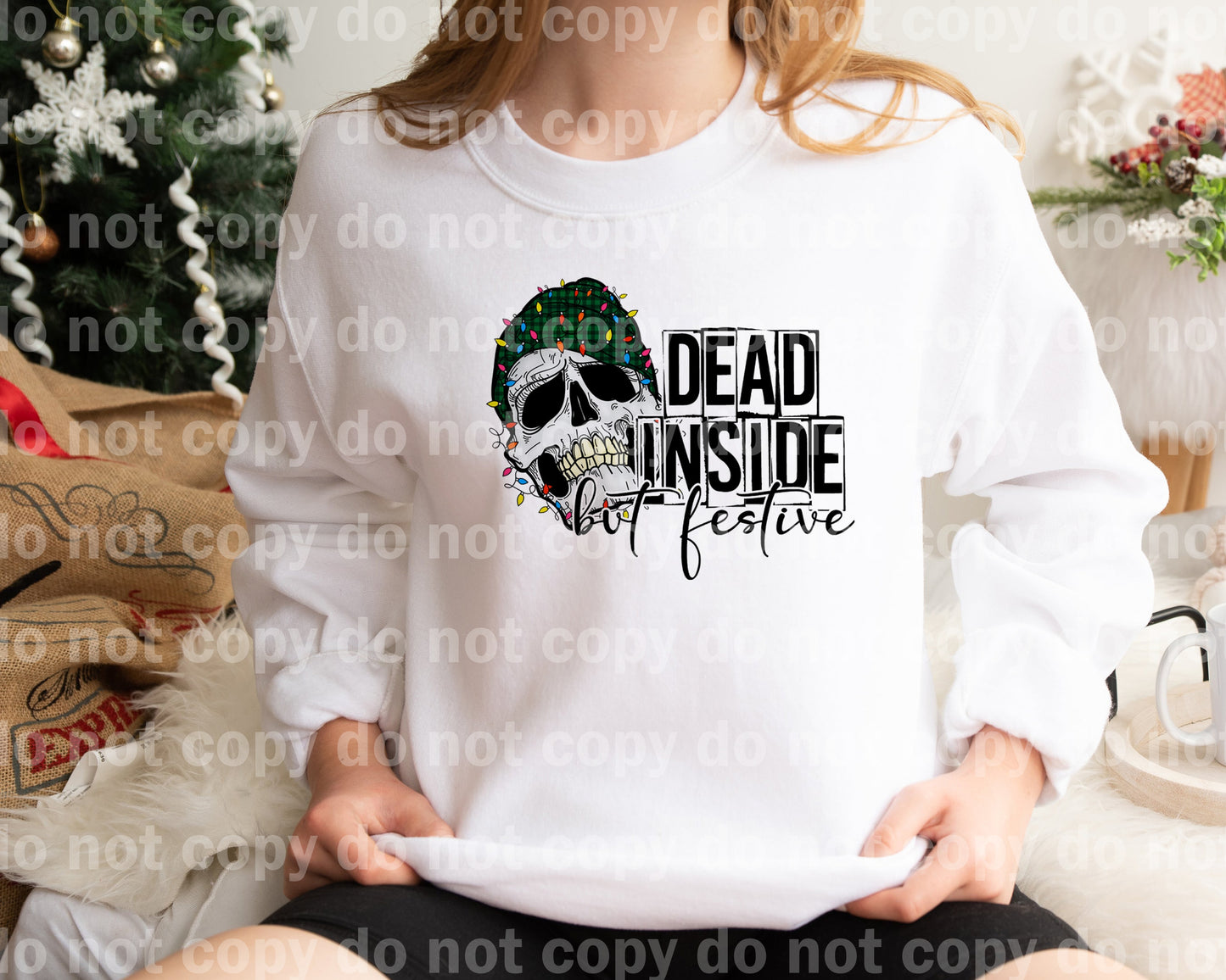 Dead Inside But Festive Skull With Christmas Lights Dream Print or Sublimation Print