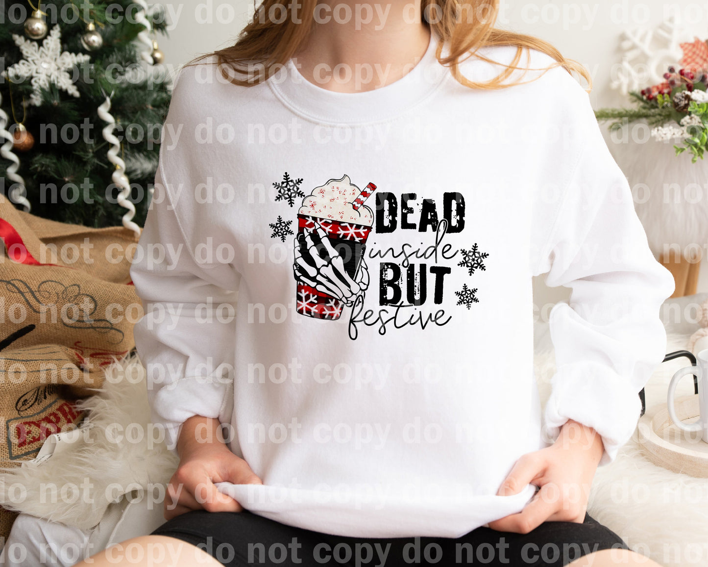 Dead Inside But Festive Skellie Hand Distressed Dream Print or Sublimation Print