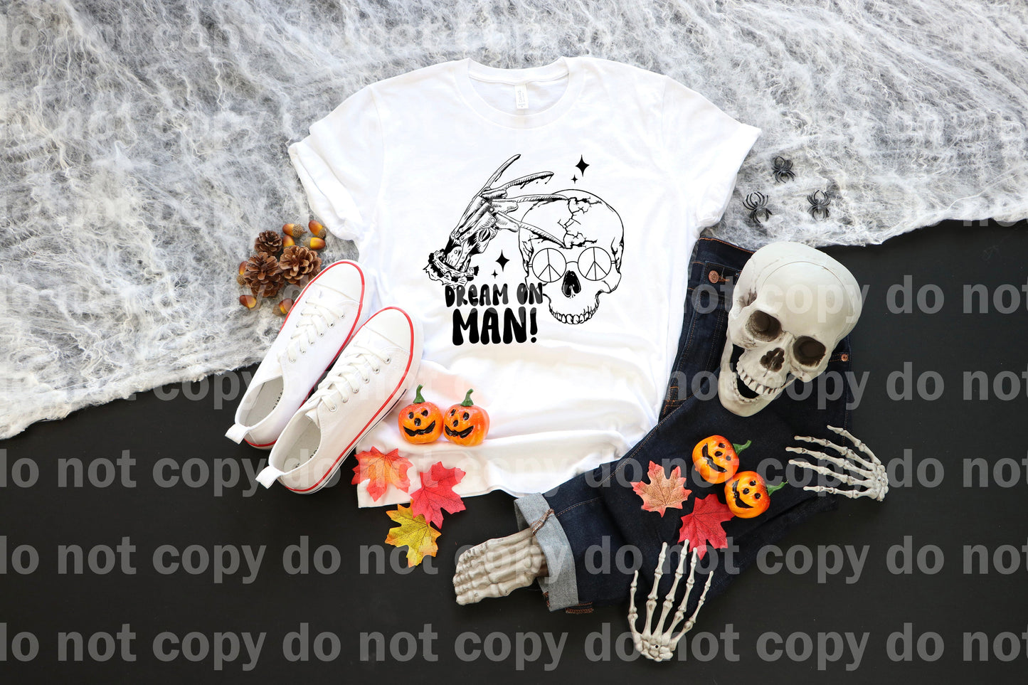 Sueño en mano de hombre y calavera a todo color/impresión de sueño a un color o impresión por sublimación