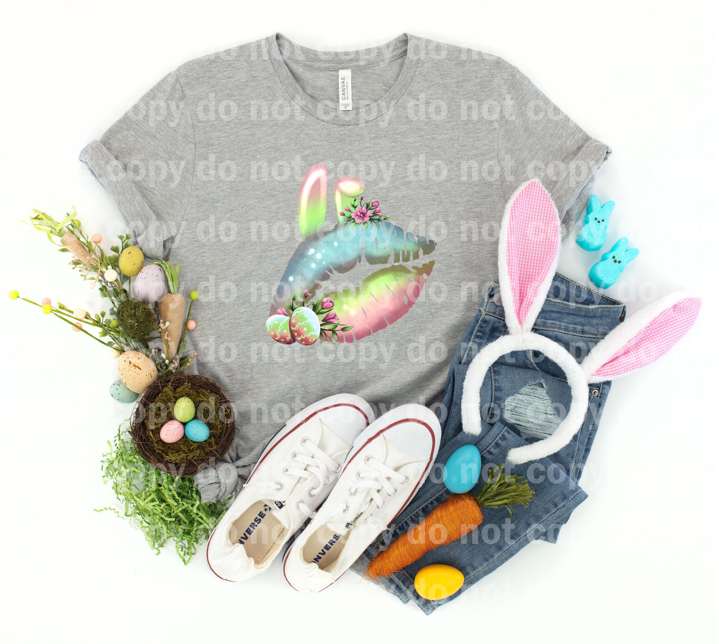 Easter Bunny Ear Lips Pastel Dream print transfer