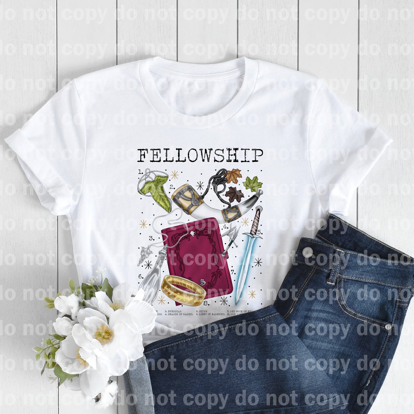 Fellowship Chart Leaf Brooch Horn Of Gondor Evenstar Shards Of Narsil Sting Light Of Earendil Red Book Of Westmarch One Ring Dream Print or Sublimation Print