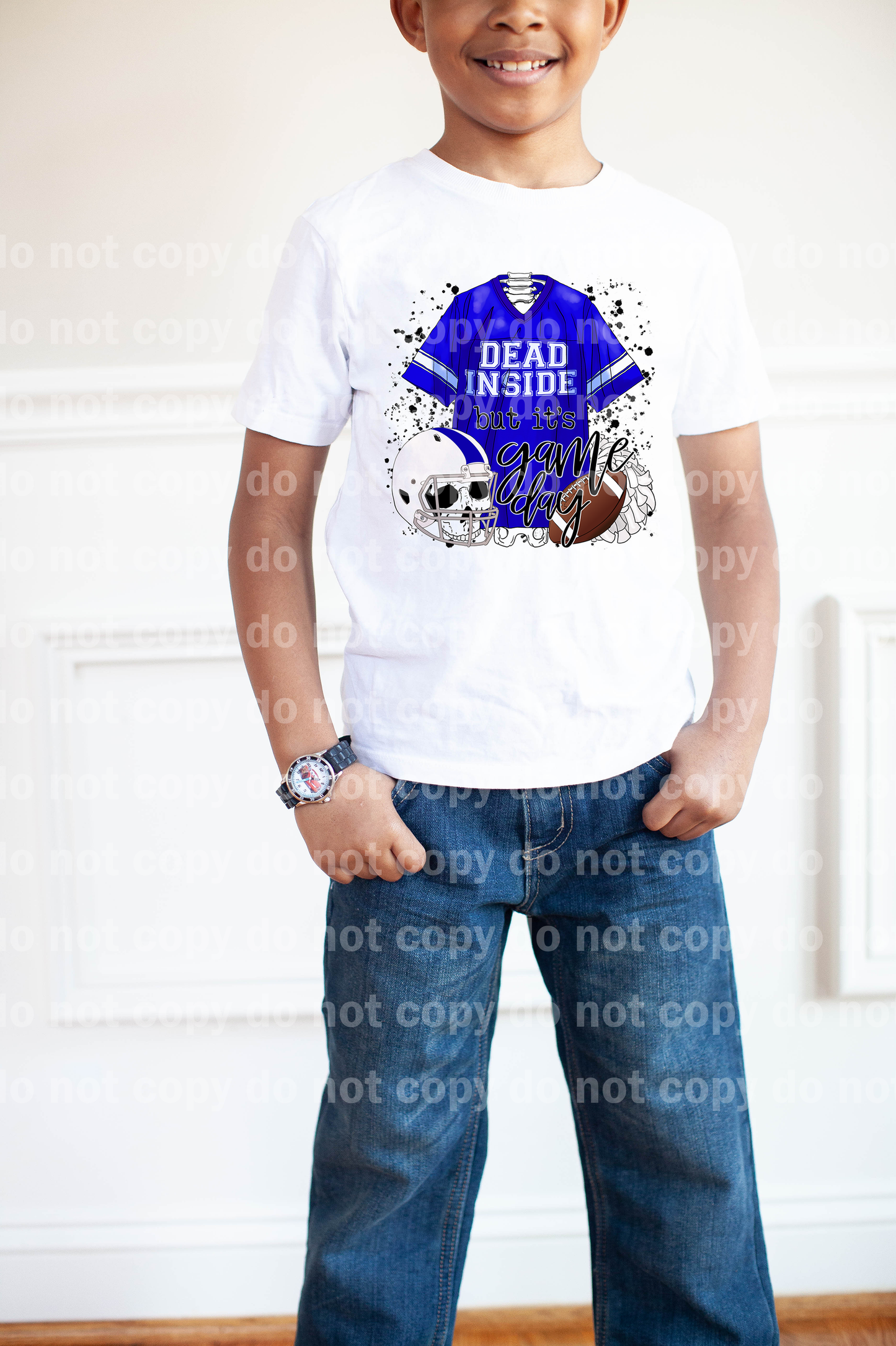 Dead Inside But It's Game Day Blue And White Dream Print or Sublimation Print