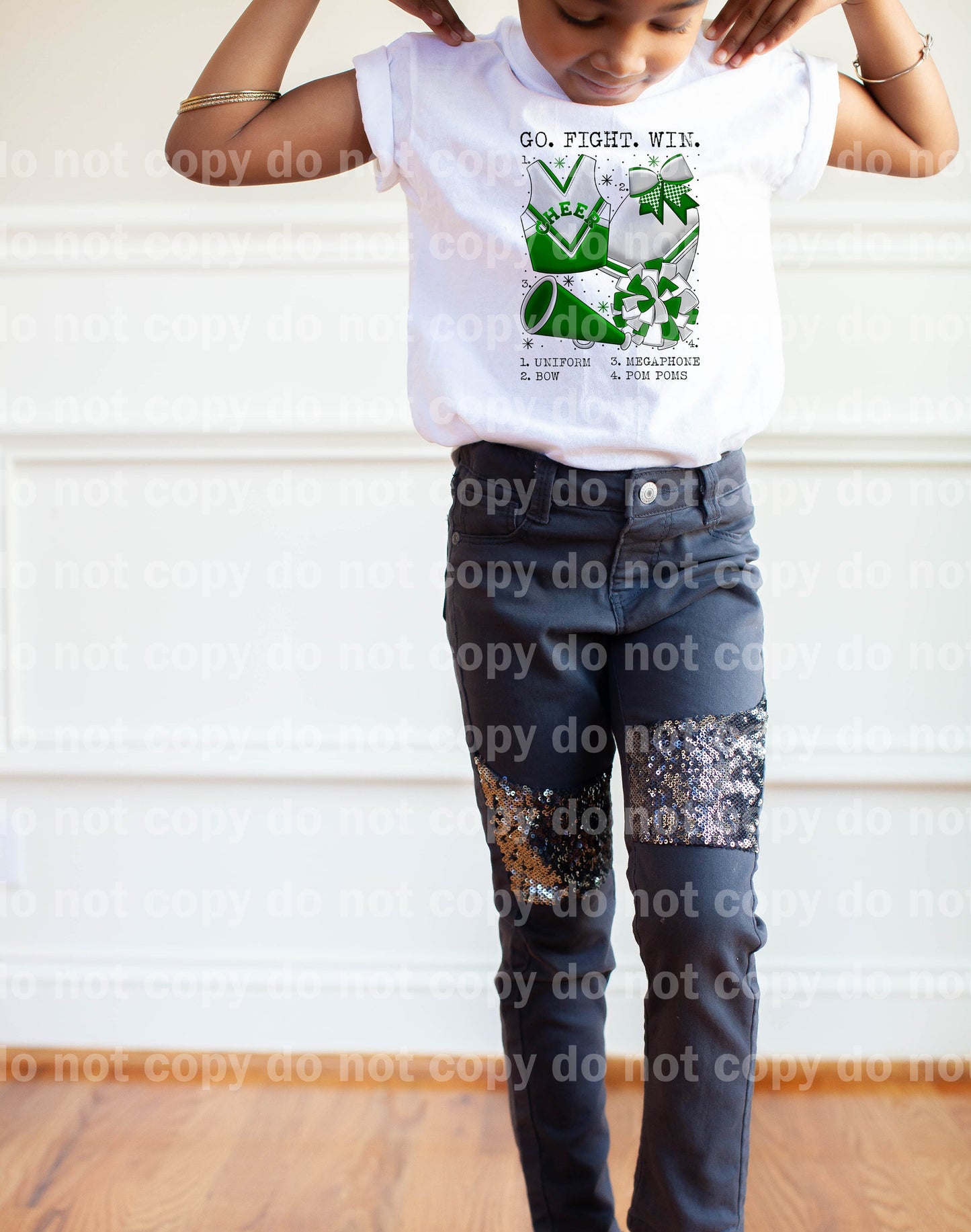 Go Fight Win Cheer Chart Green And White Dream Print or Sublimation Print