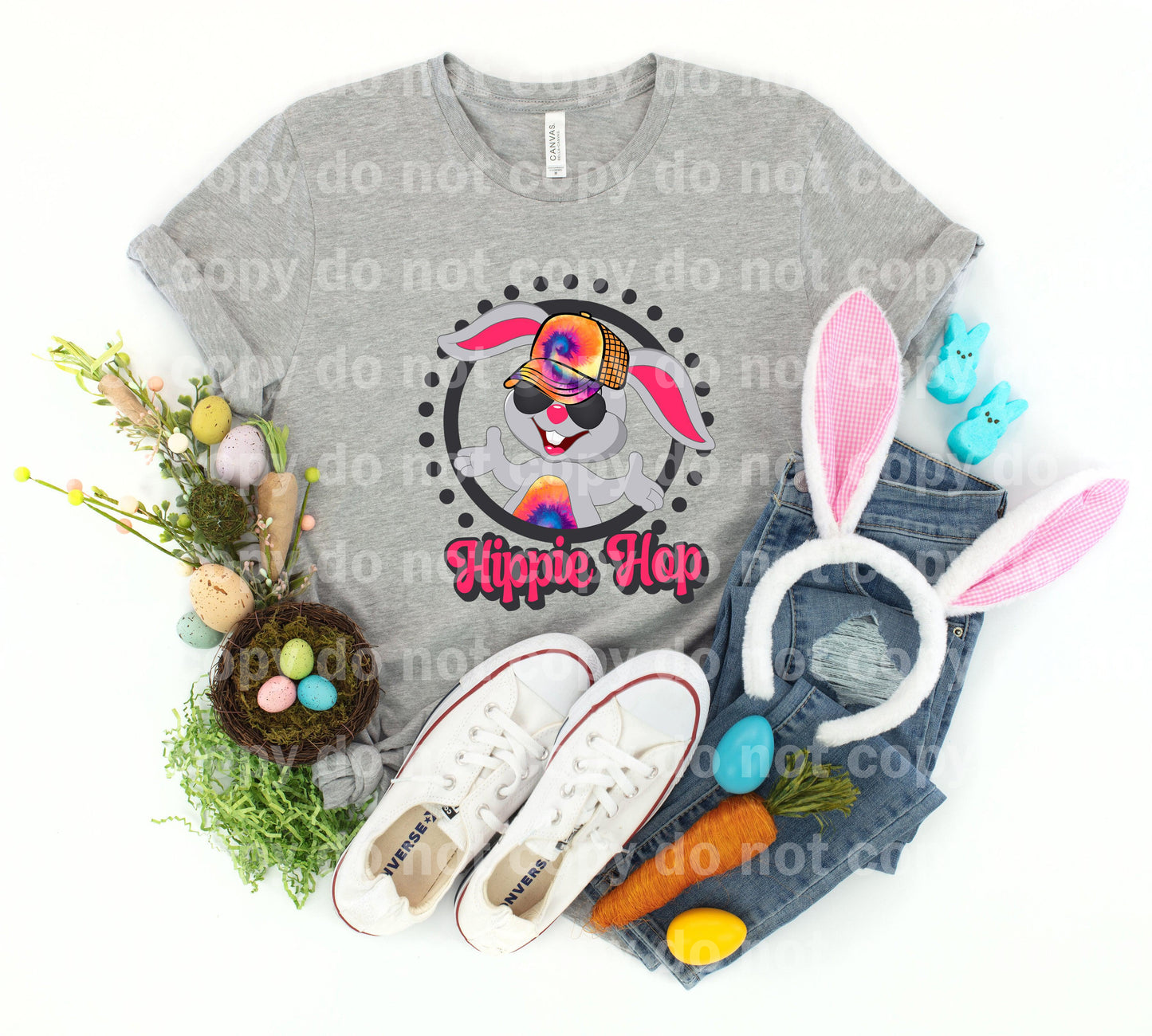 Grey Bunny Hippie Hop Dream print transfer