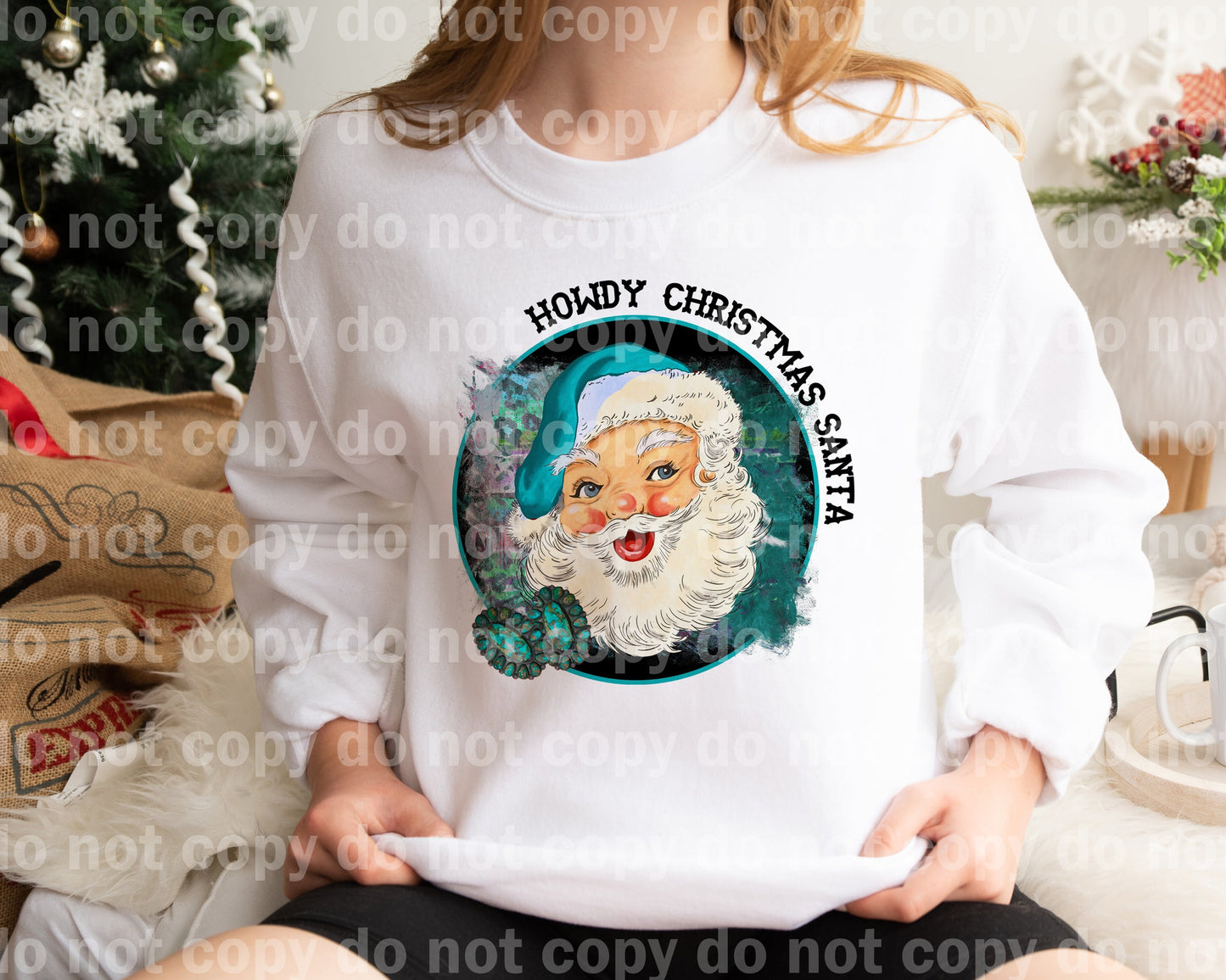 Howdy Christmas Santa Teal Dream Print or Sublimation Print