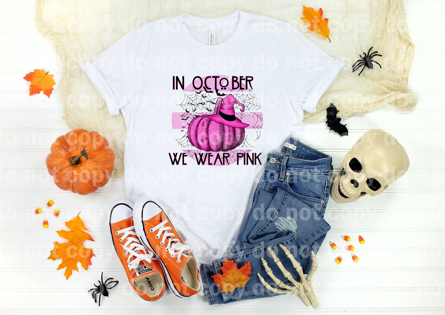 In October We Wear Pink Pumpkin Witch Hat Dream Print or Sublimation Print