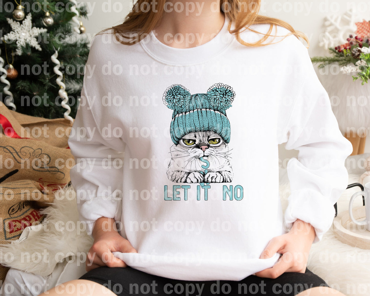 Let It Snow Cat Blue Distressed Dream Print or Sublimation Print