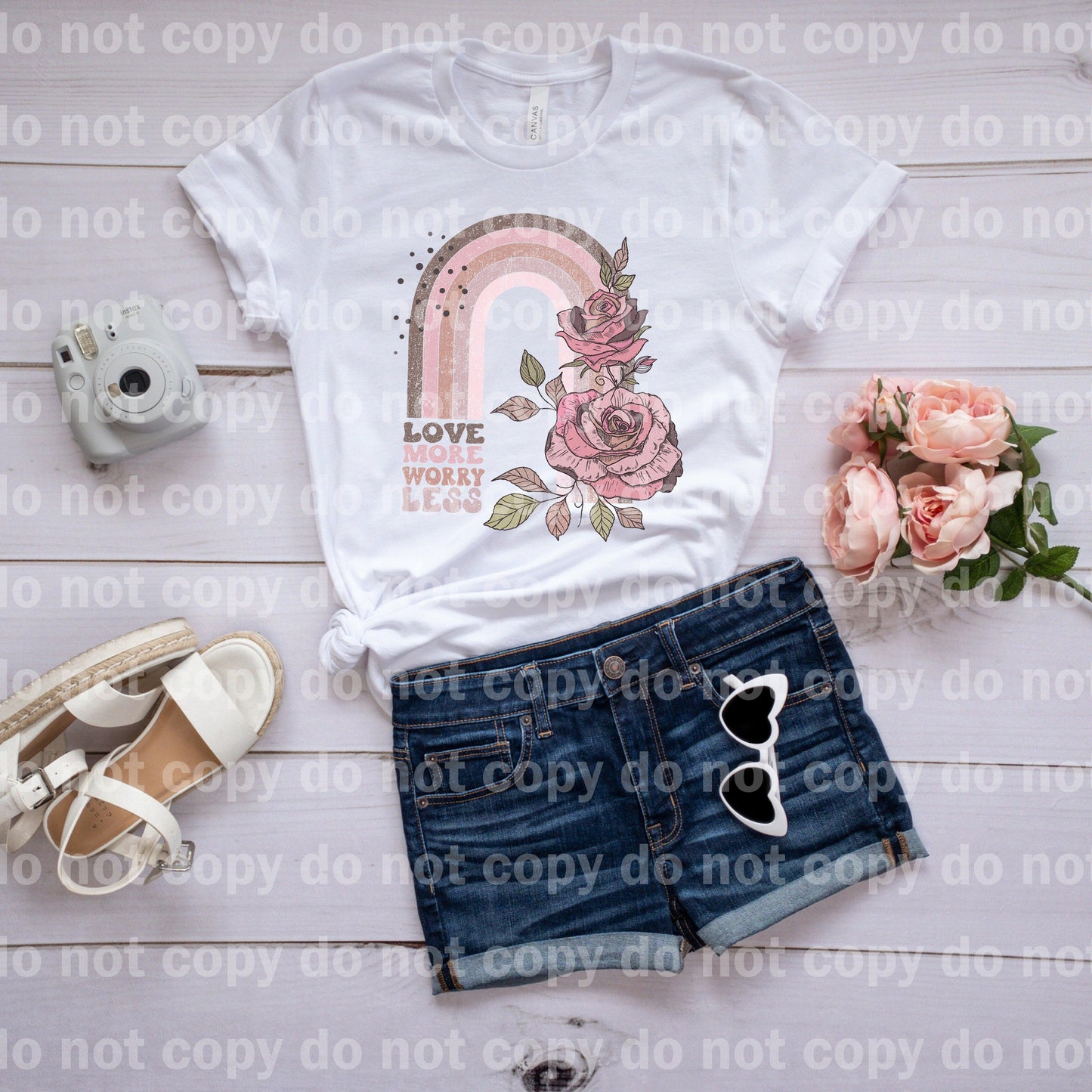 Love More Worry Less Rainbow Floral Dream Print or Sublimation Print