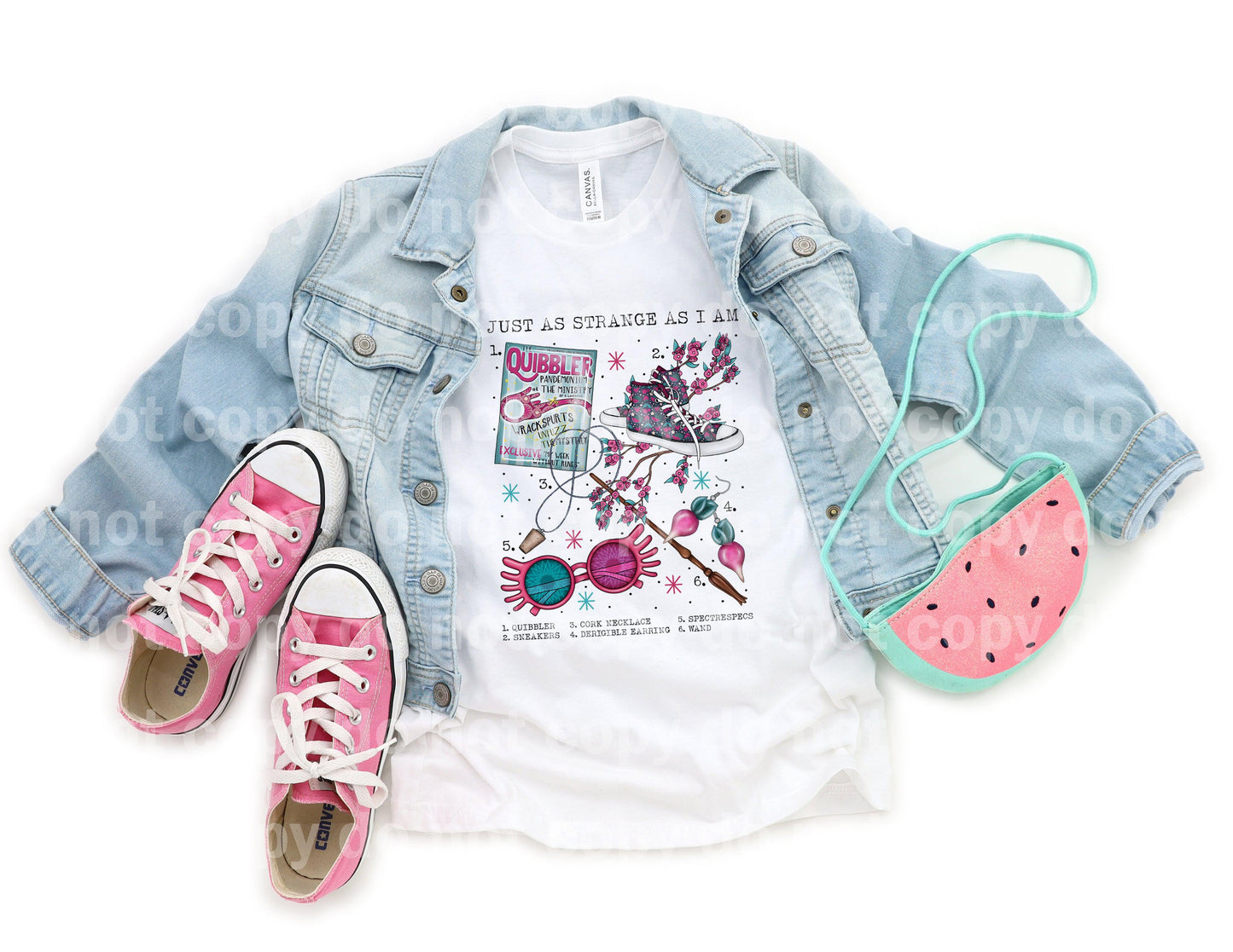 Just As Strange As I Am Chart Quibbler Sneakers Cork Necklace Derigible Earring Spectrespecs Wand Dream Print or Sublimation Print