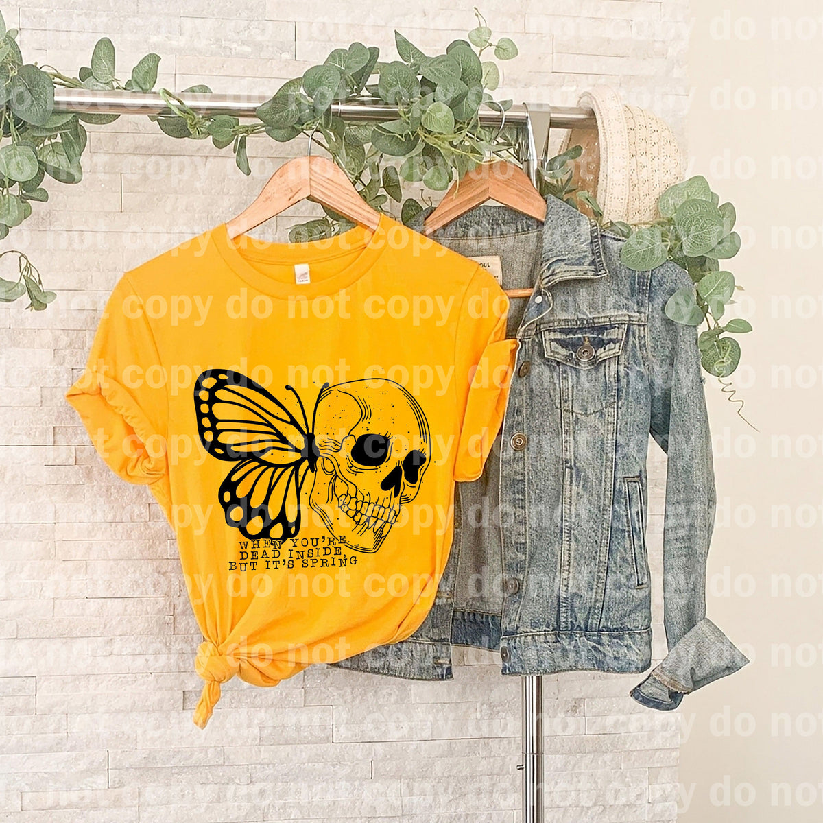 When You're Dead Inside But It's Spring Butterfly Skull Dream print transfer