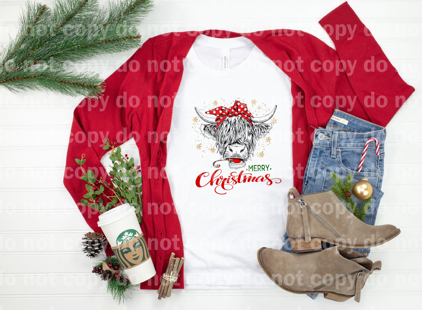 Merry Christmas Cow Polka Dream Print or Sublimation Print