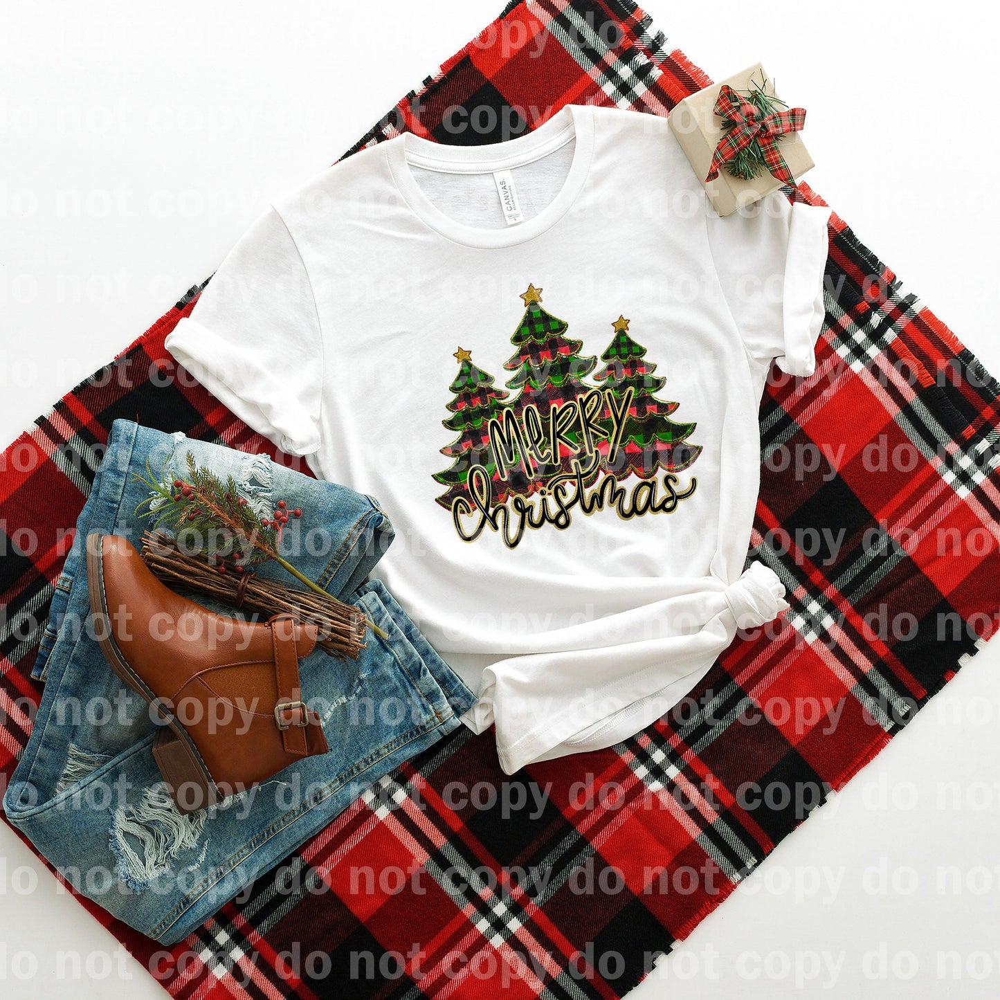Merry Christmas Plaid Trees Dream Print or Sublimation Print