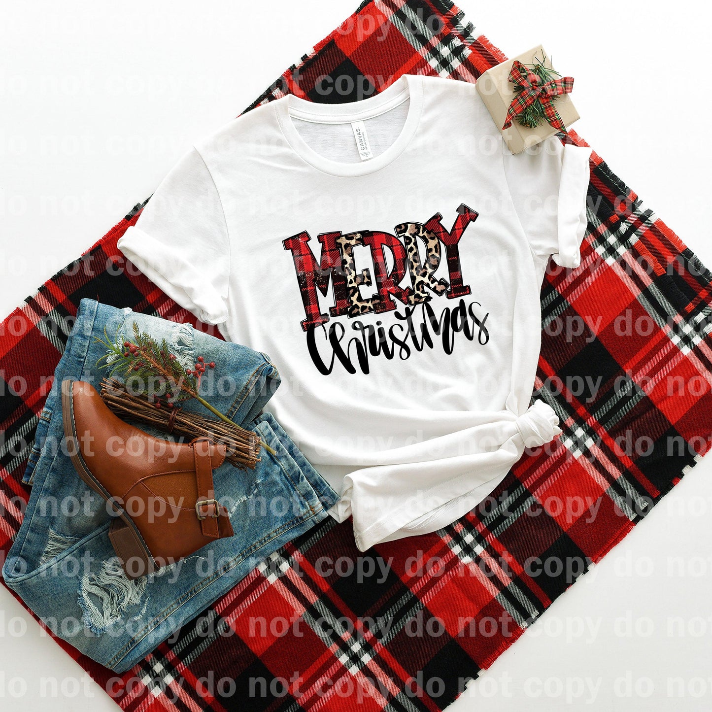 Merry Christmas Red Plaid And Cheetah Dream Print or Sublimation Print