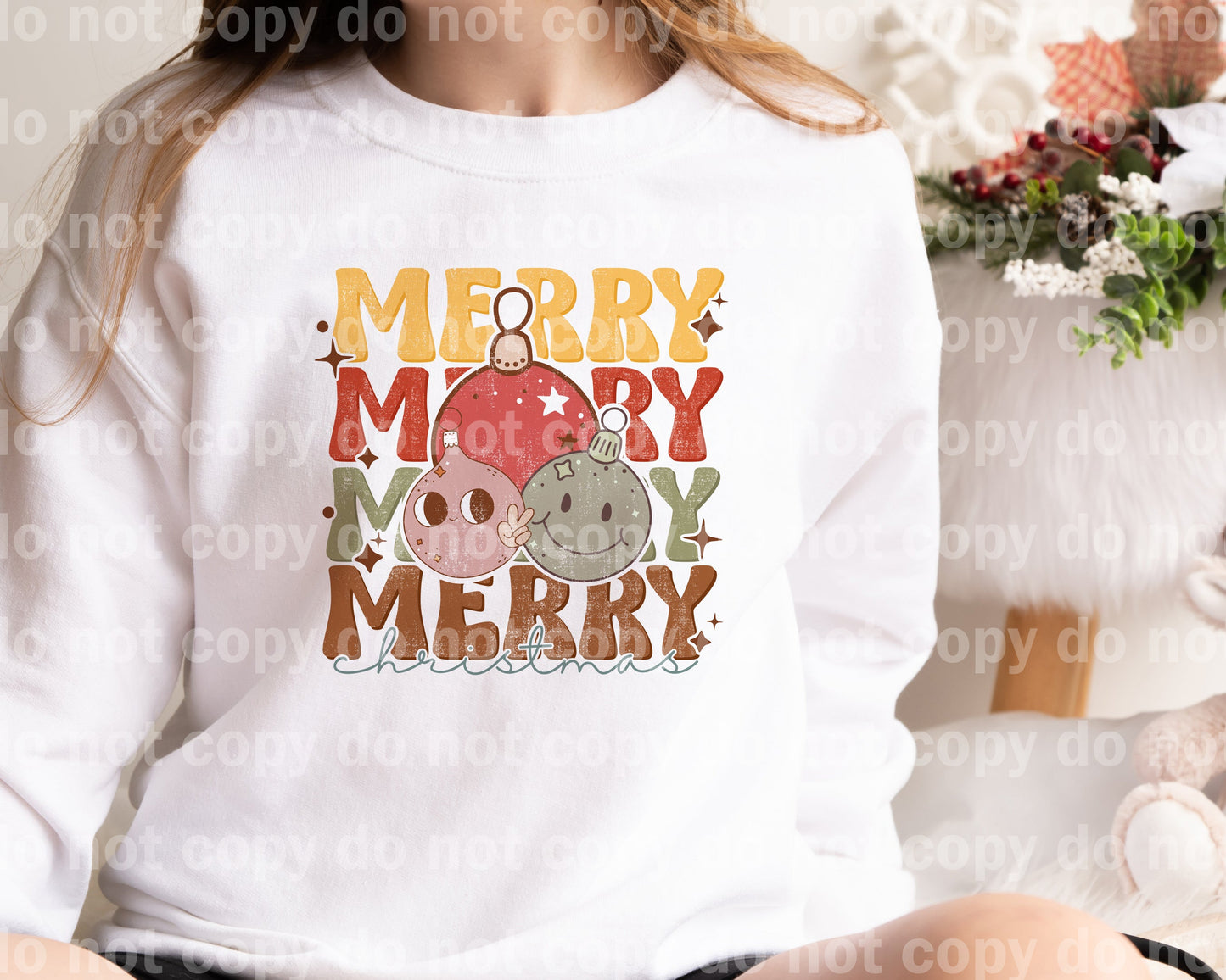 Merry Christmas Retro Bulbs Yellow Distressed Dream Print or Sublimation Print
