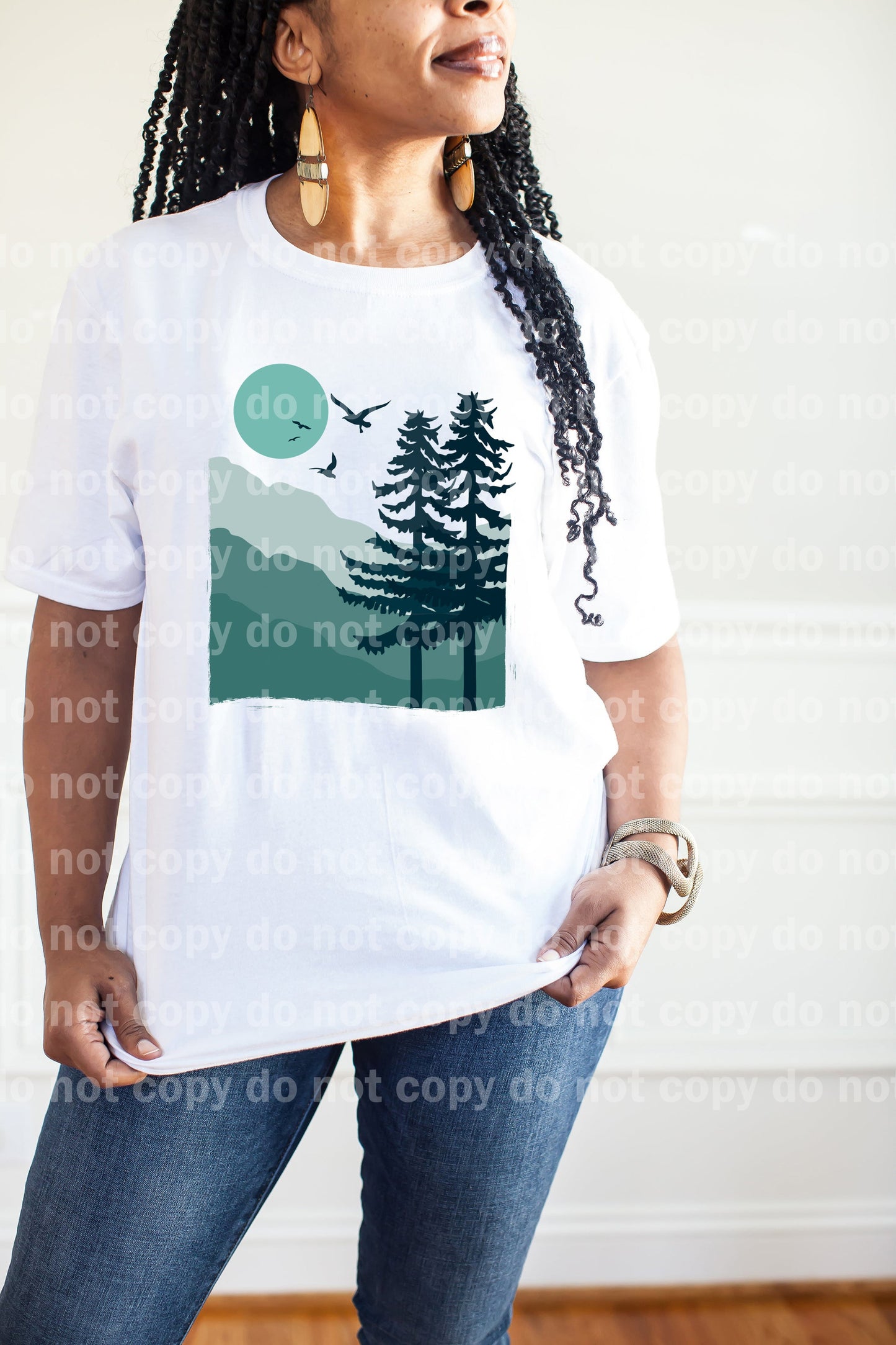 Mountains Moon Pine Trees Teal Dream Print or Sublimation Print