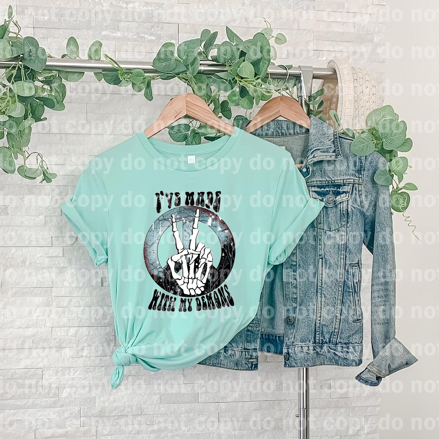 I've Made Peace With My Demons Peace Sign Skeleton Dream print transfer