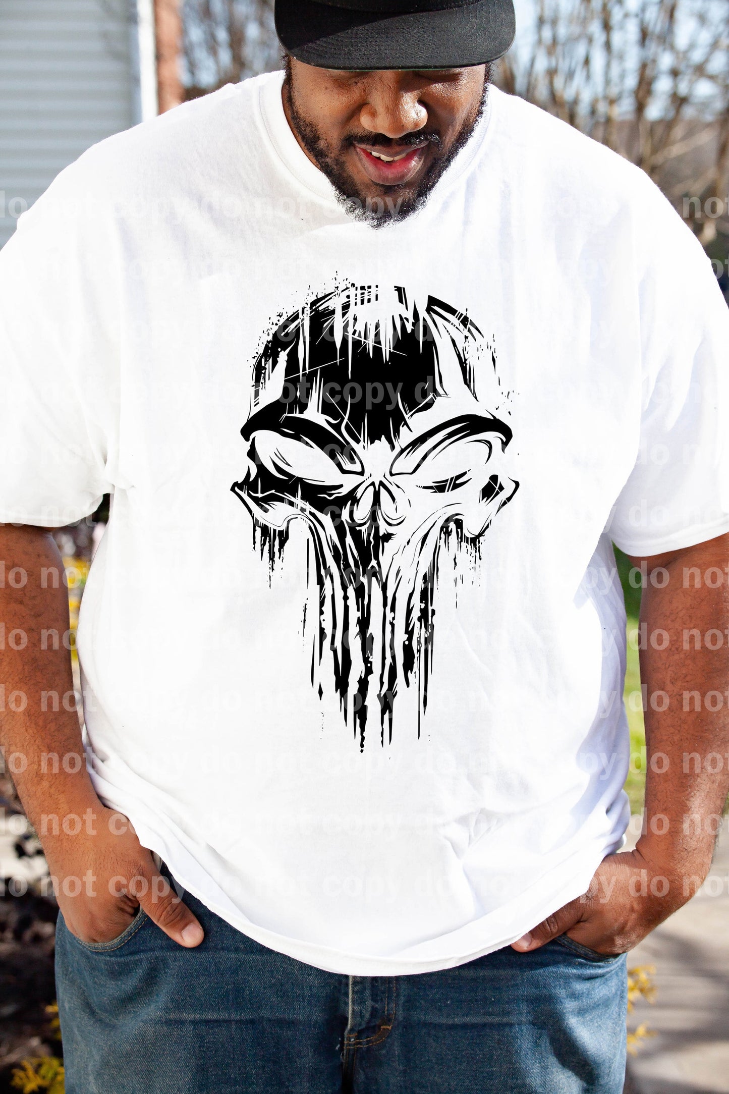 Punisher Distressed Skull Impresión de sueño en blanco o negro o impresión de sublimación