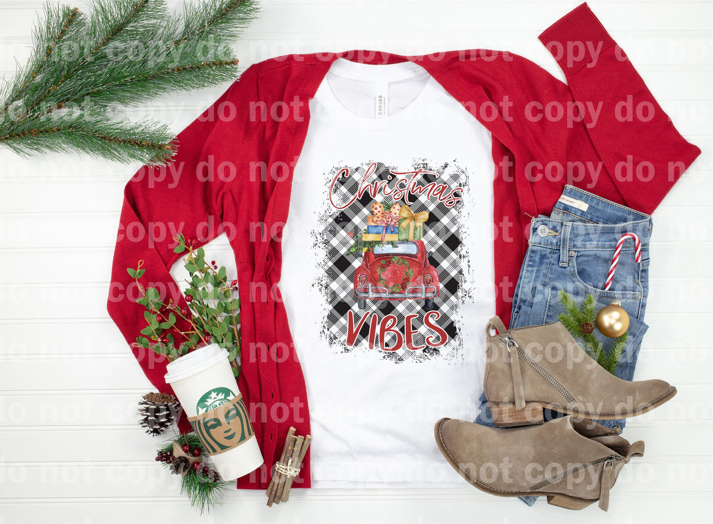 Red Car Christmas Vibes Plaid Dream Print o Impresión por sublimación