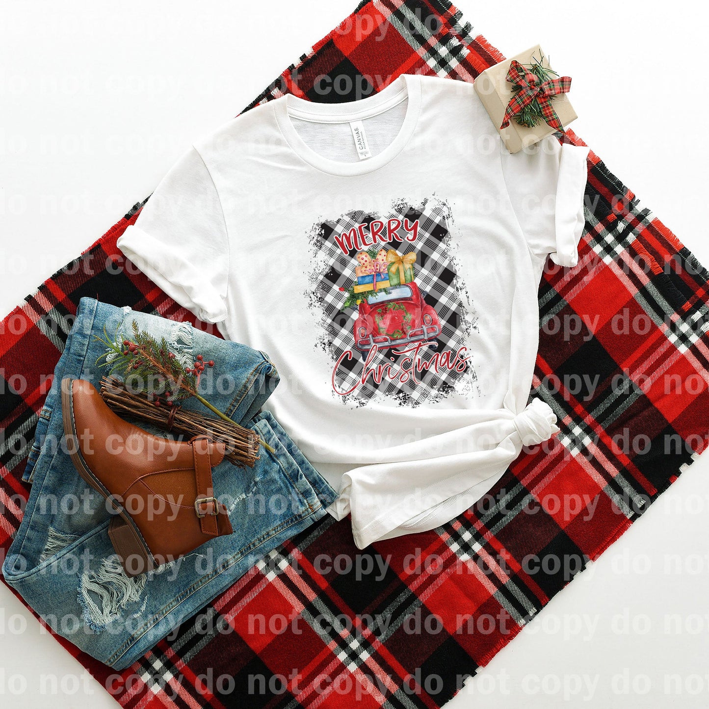 Red Car Merry Christmas Plaid Dream Print o Impresión por sublimación
