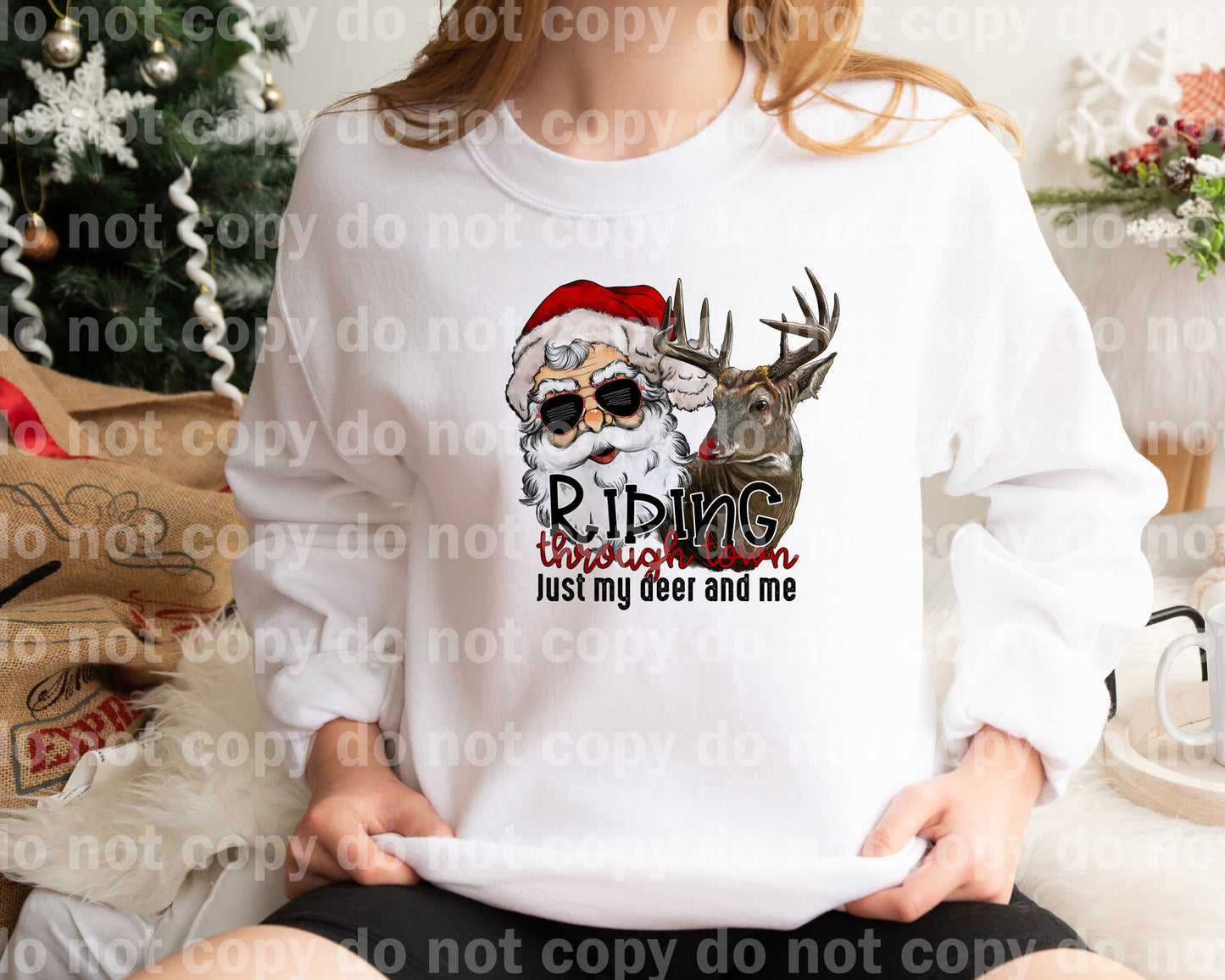 Riding Through Town Just My Deer And Me Distressed Dream Print or Sublimation Print