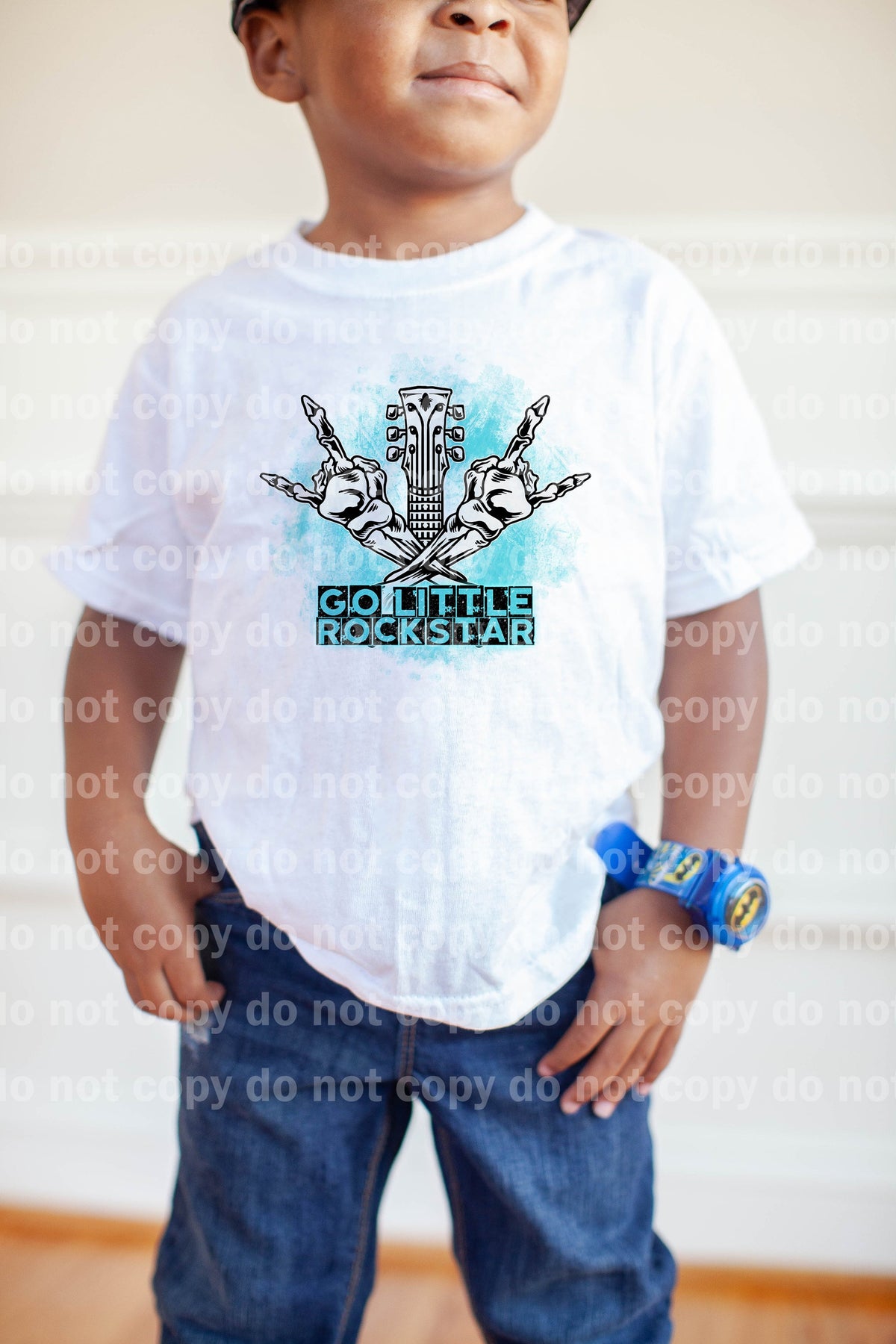 Go Little Rockstar Blue Background Skeleton Guitar Dream Print or Sublimation Print