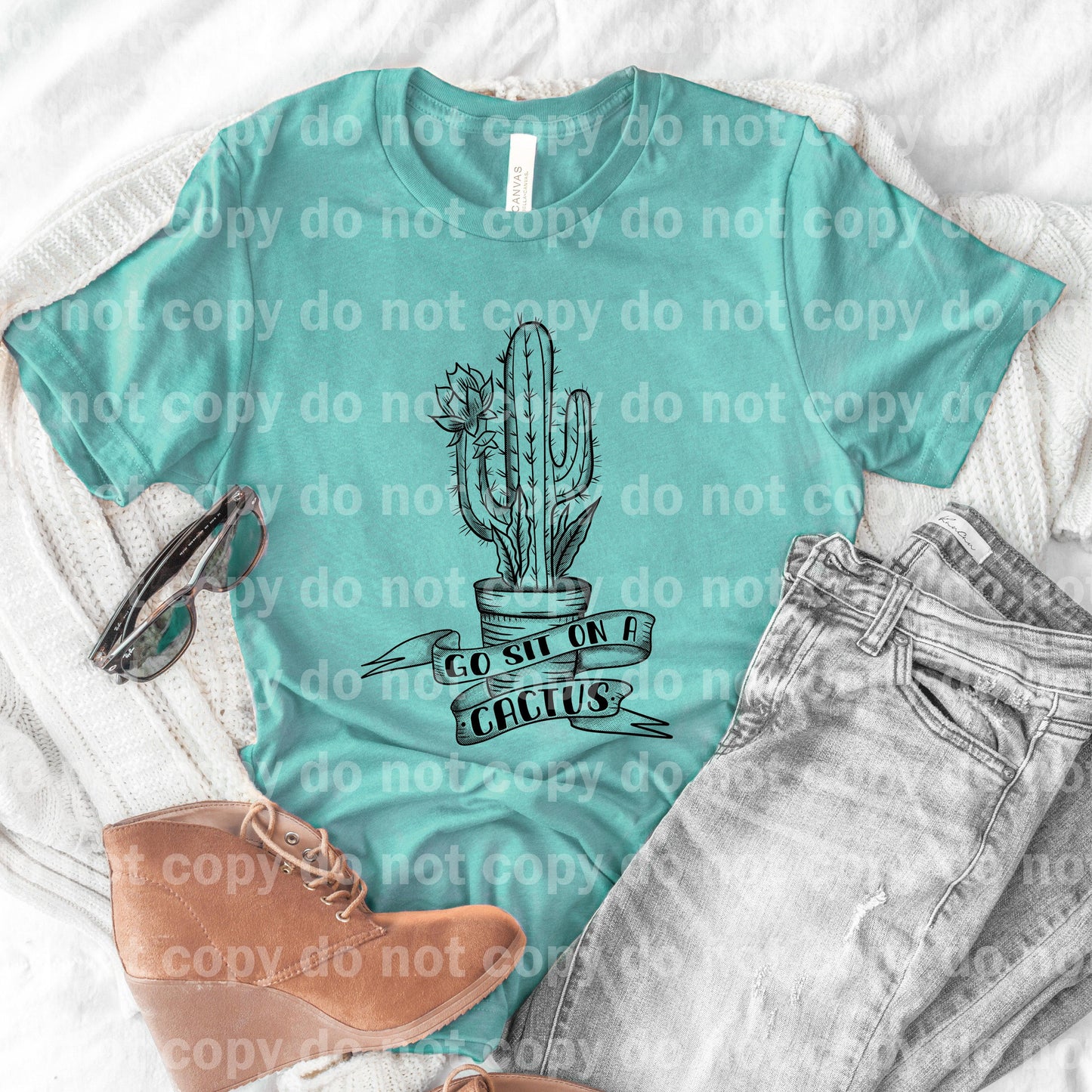 Sit n a Cactus BLACK INK one color Screen print transfer