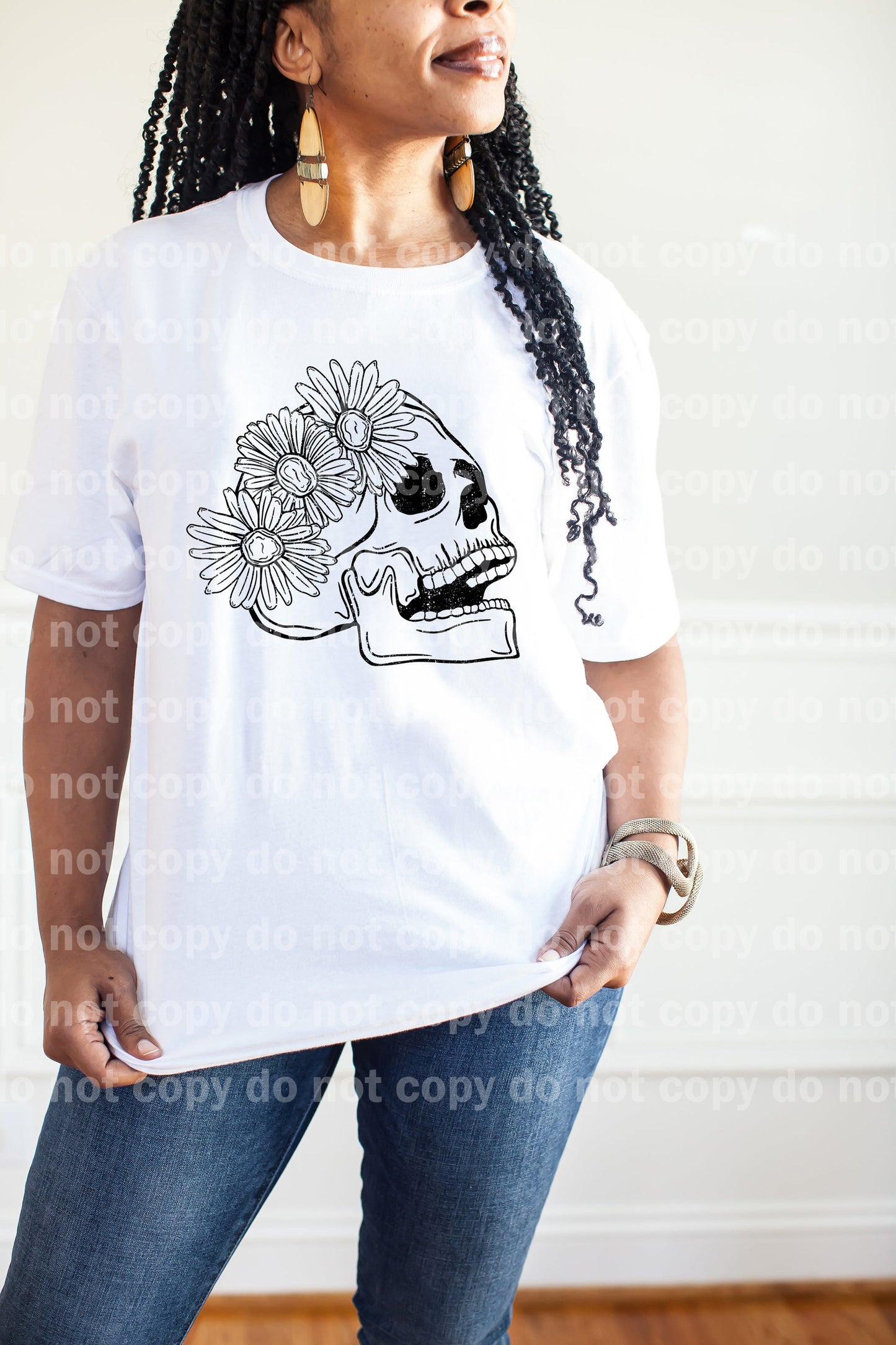 Skull With Daisy Flowers Full Color/One Color Dream Print or Sublimation Print