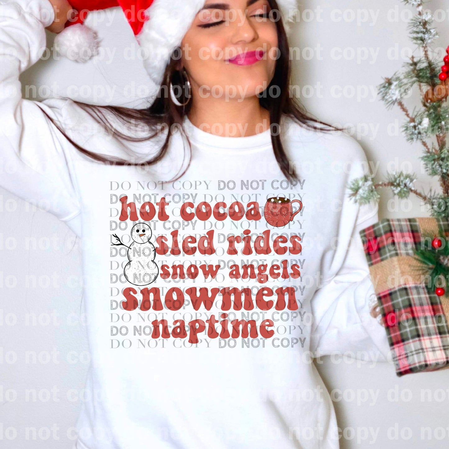 Paseos en trineo de cacao caliente Ángeles de nieve Muñecos de nieve Impresión de sueño de siesta o impresión de sublimación
