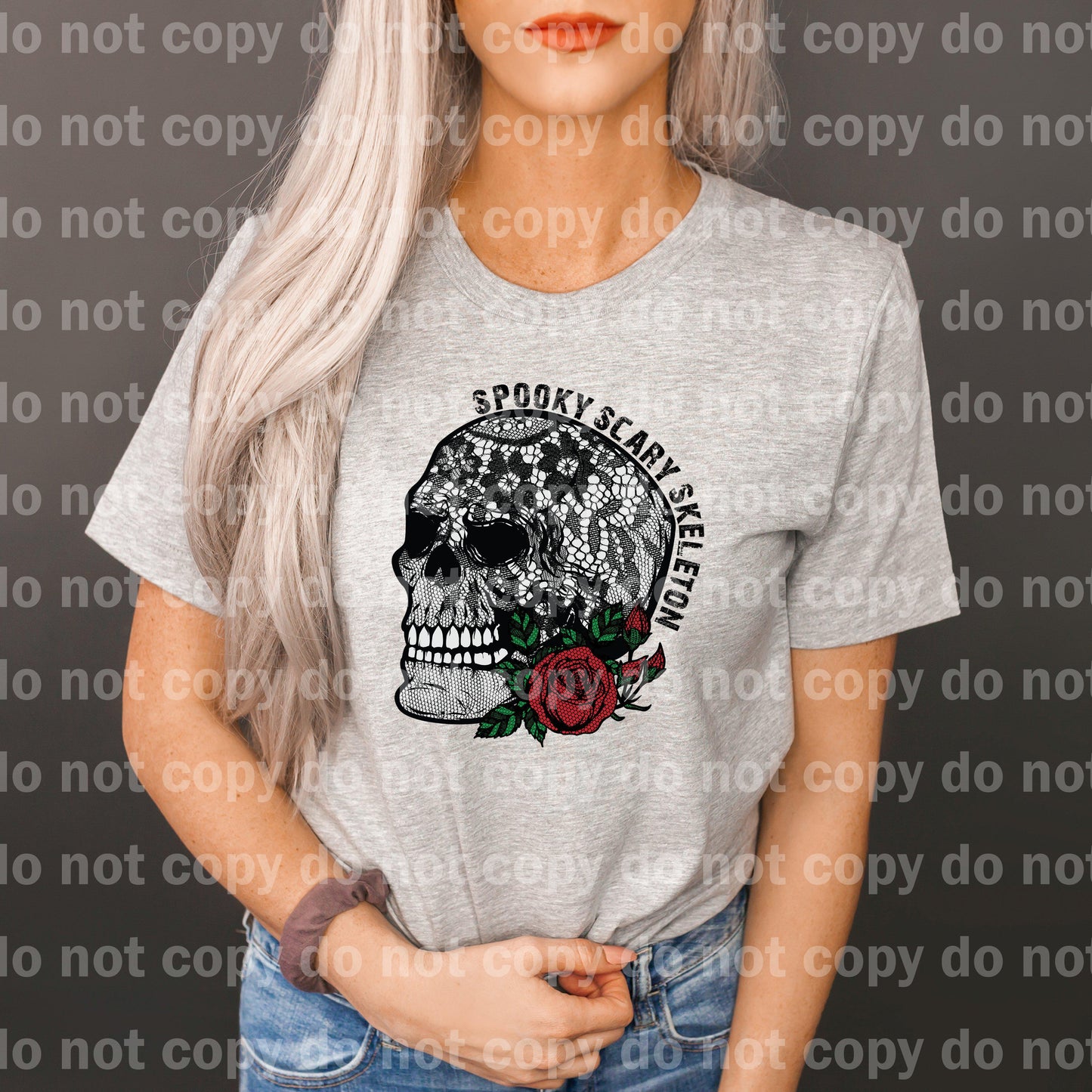 Spooky Scary Skeleton with Rose Dream print transfer