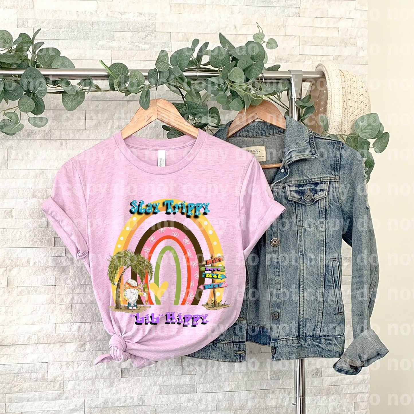 Stay Trippy Lil Hippy Rainbow Gnome Dream print transfer