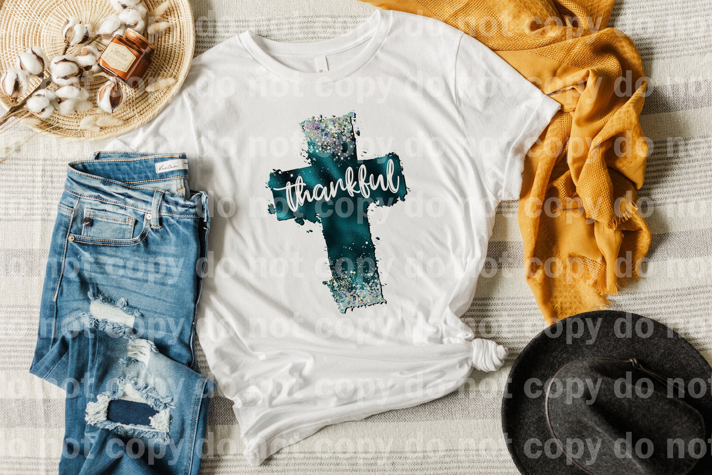 Teal Color Cross Thankful Dream Print or Sublimation Print