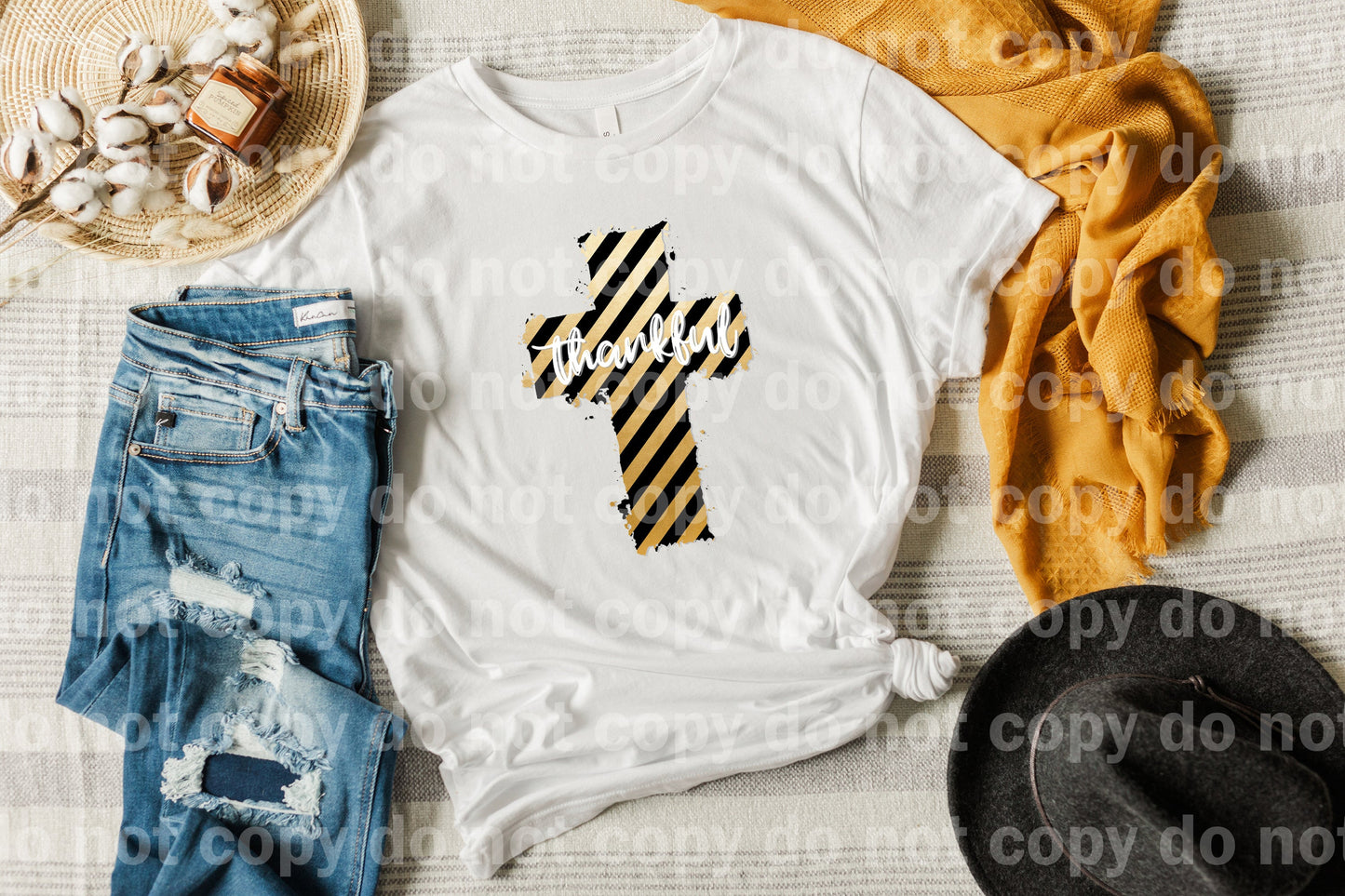 Thankful Black Gold Cross Dream Print or Sublimation Print