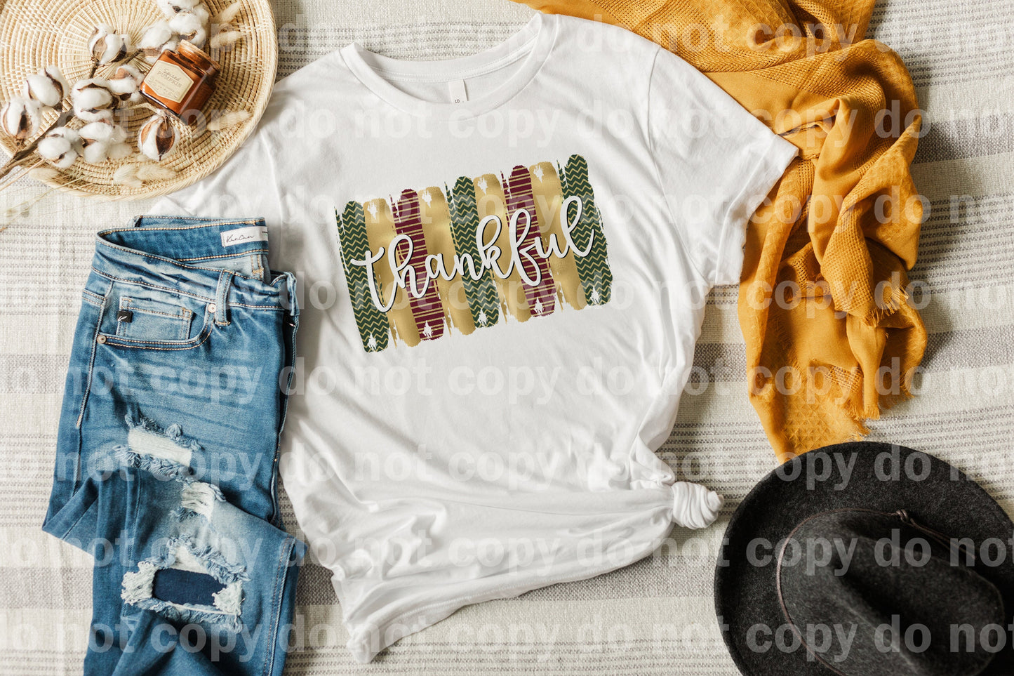 Thankful Brush Stroke Green Gold Red Dream Print or Sublimation Print