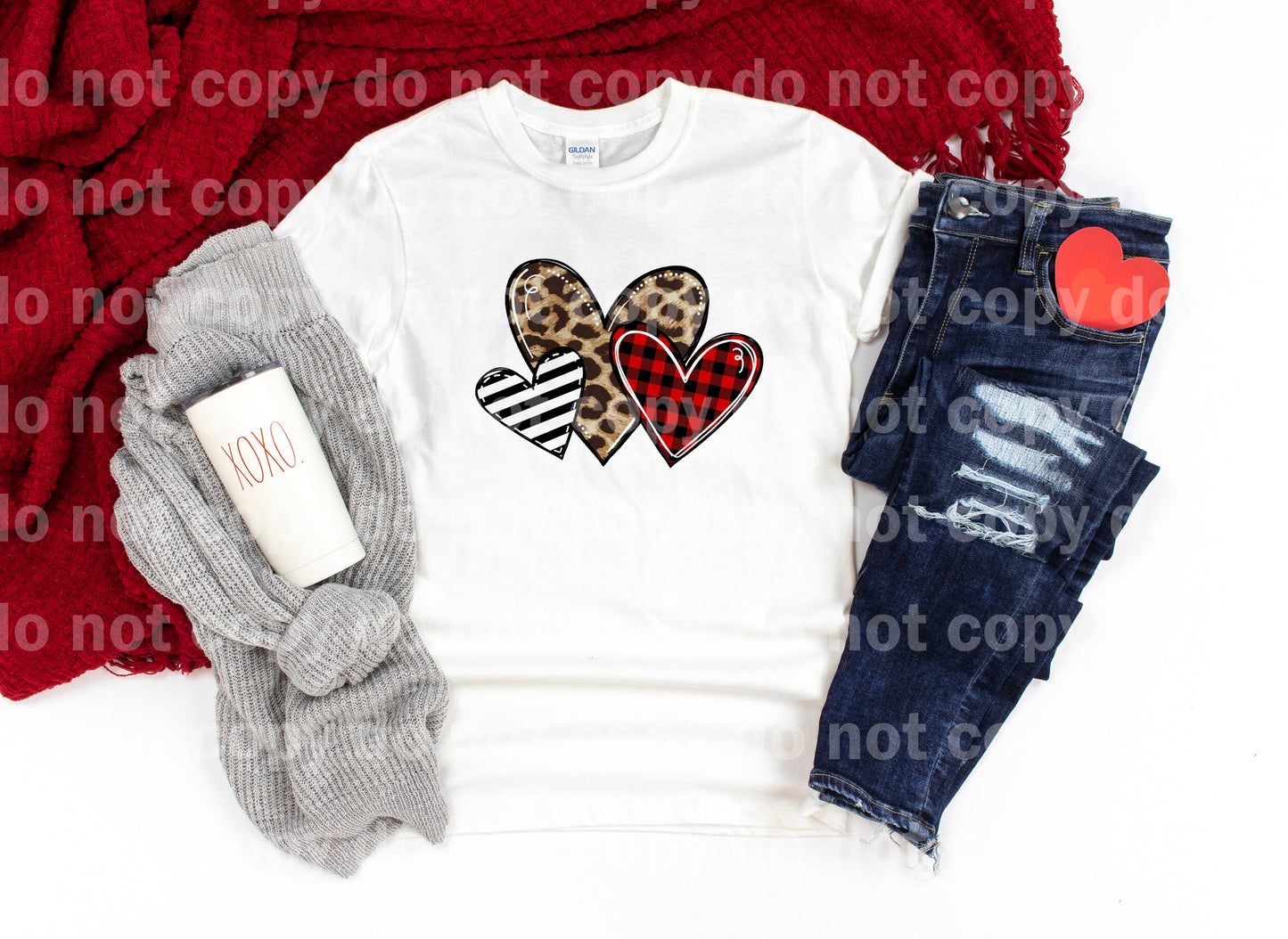 Triple Hearts White Leopard Print Red Plaid Dream Print or Sublimation Print