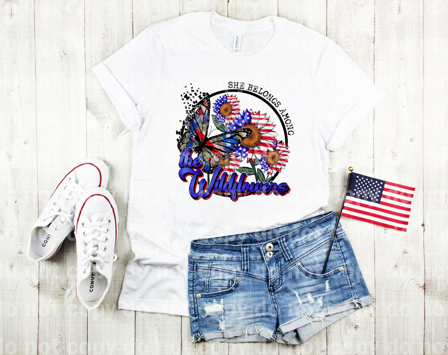 She Belongs Among The Wildflowers Butterfly Red White Blue Dream Print or Sublimation Print