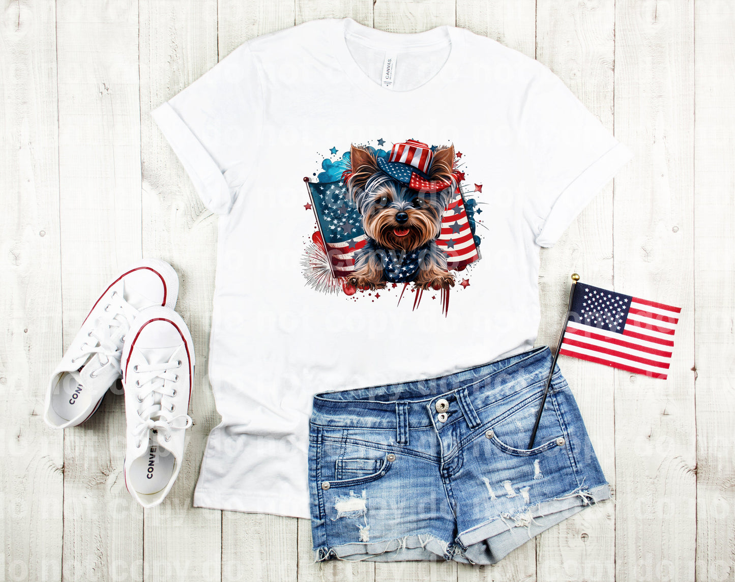 Yorkie con sombrero y bandera de EE. UU. Dream Print o impresión por sublimación