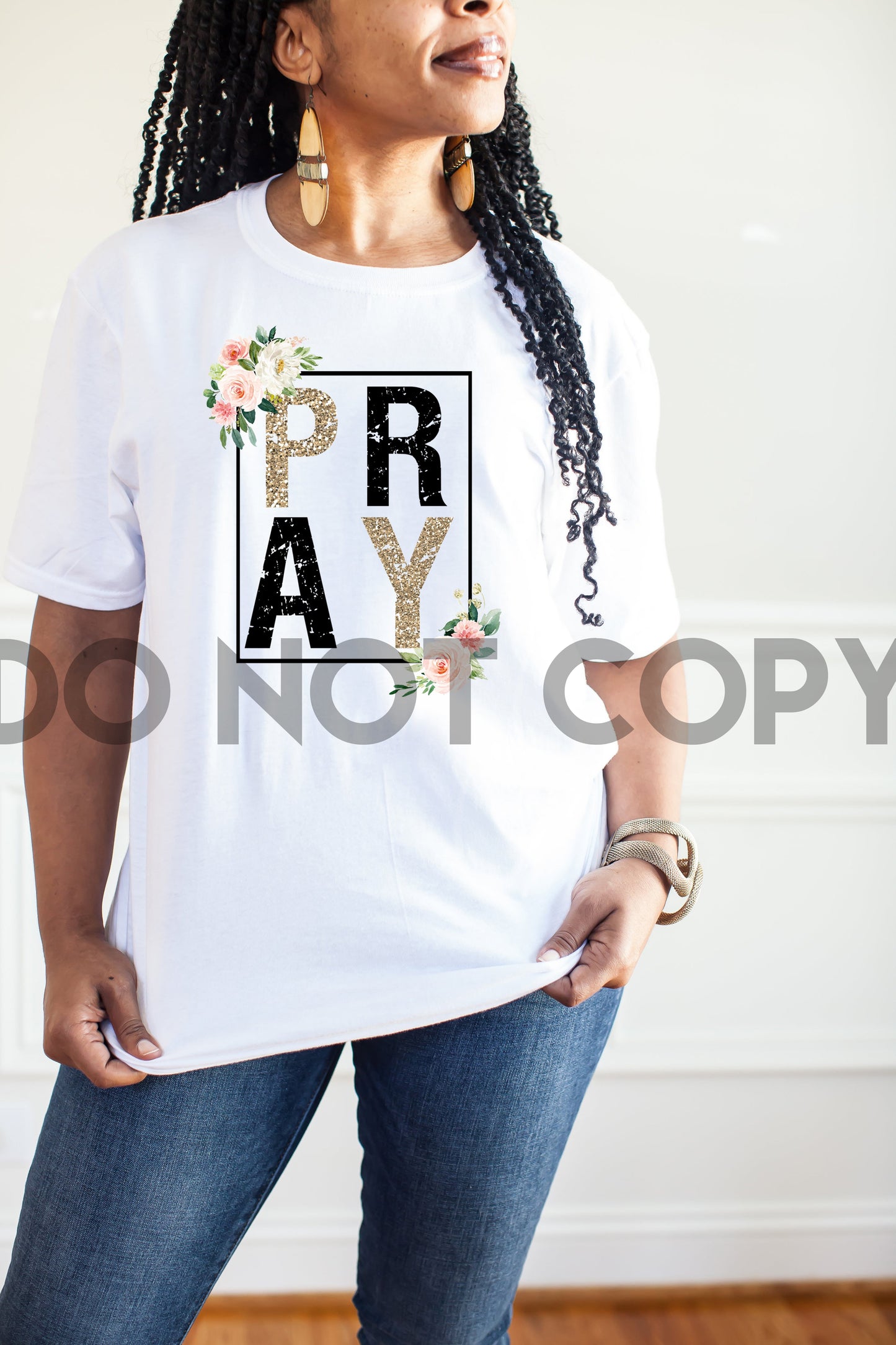 Pray Gold Square Wreath Sublimation print